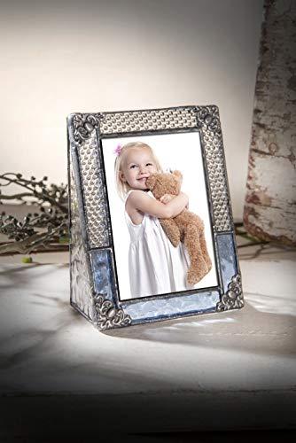 J Devlin Glass Art Blue Picture Frame Vintage Stained Glass 2 1/2 x 3 1/2 School Photo J Devlin Pic 381-2535