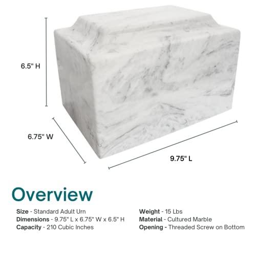 Silverlight Urns Carrera Classic Cultured Marble Cremation Urn for Ashes, Gray Urn, Grey, Adult Sized Cremation Urn for Human Ashes, Ground Burial, Home Memorial and Funeral Cremation Urn