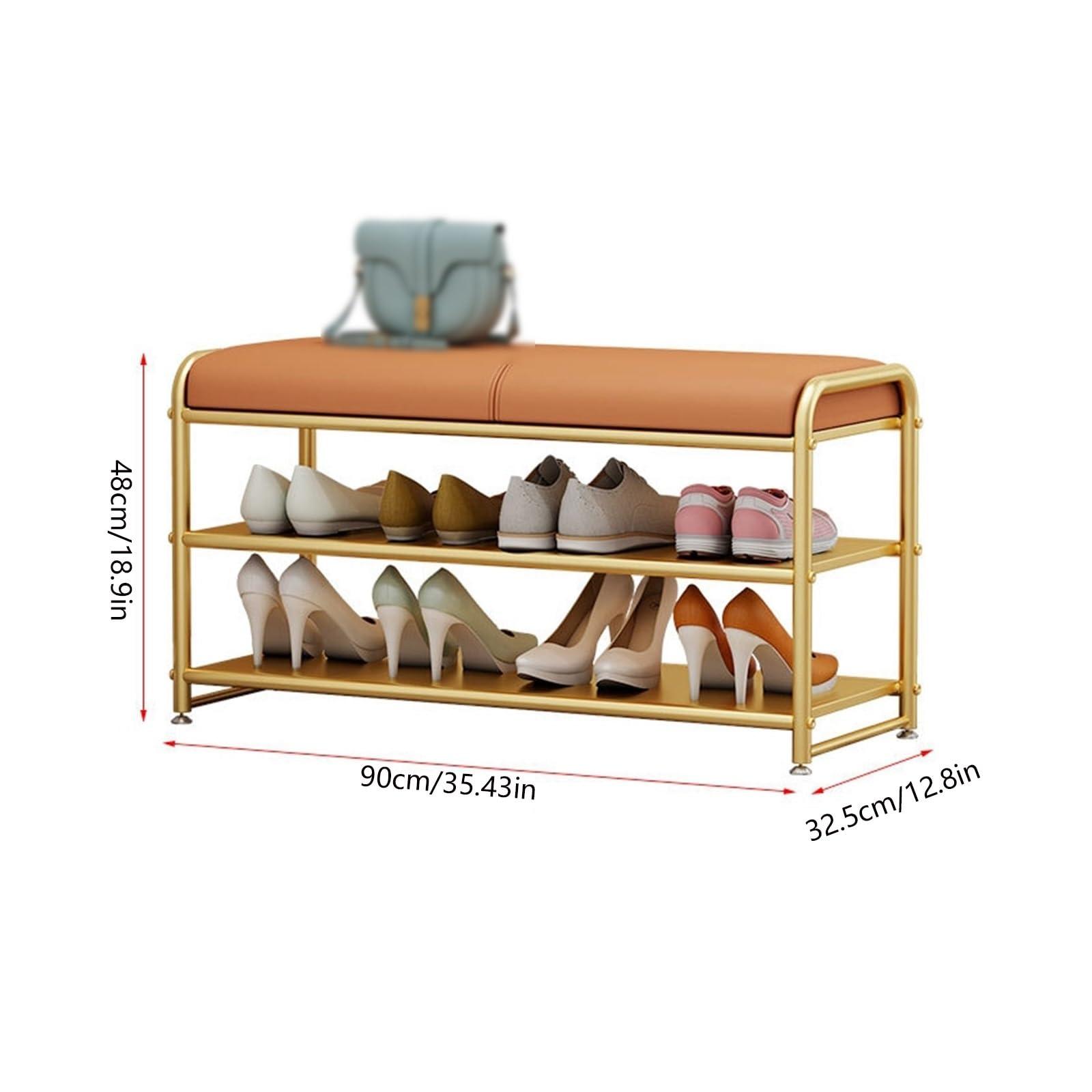 GRFIT shoe bench entryway Shoe Entryway Bench, Shoe Storage Bench with Cushion, Organizer with 2 Tier Storage Simple Style Good Load Bearing, Ideal for Entryway Hallway Living Room shoes bench ( Color : Whi