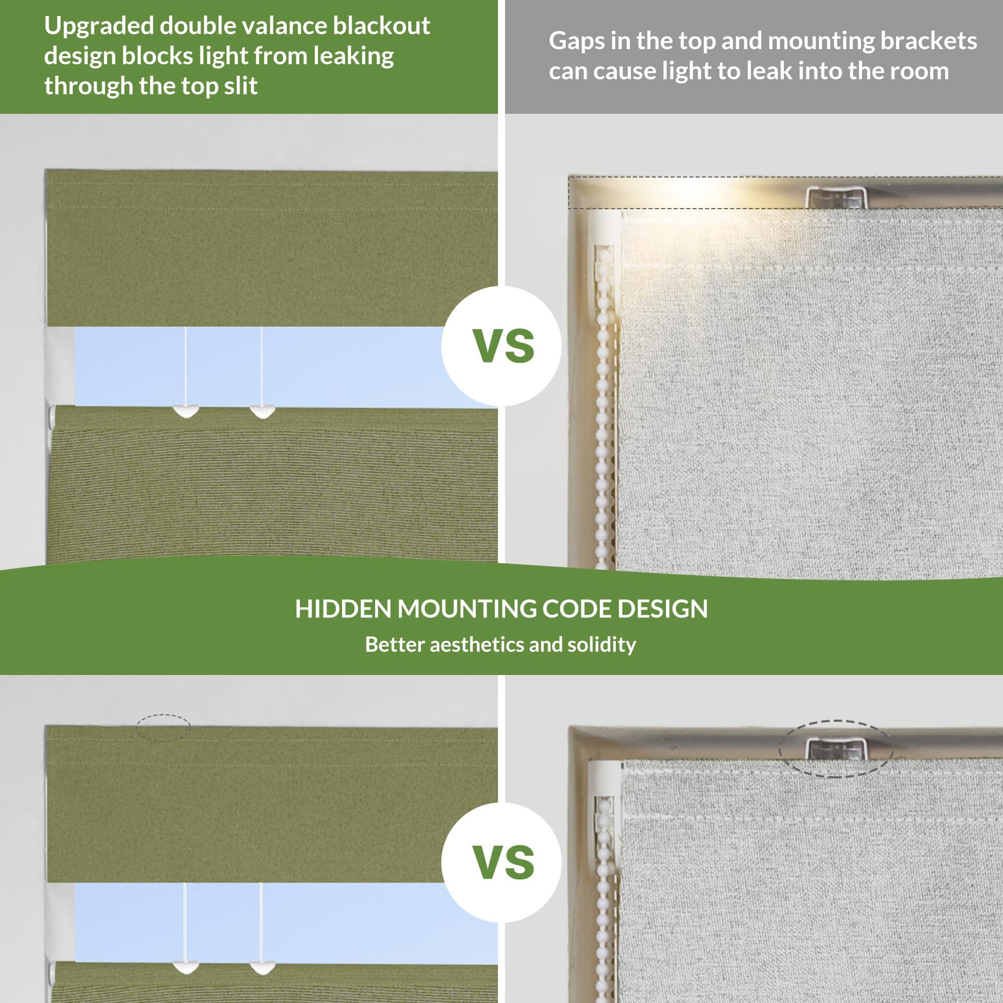 MoDanCeQ MoDanCeQ Top Down Bottom Up Roman Shades for Windows, Blackout Cordless Roman Blinds, Easy to Install Thermal Insulated Window Blind for Kitchen, Green, 31.5" W x 72" H