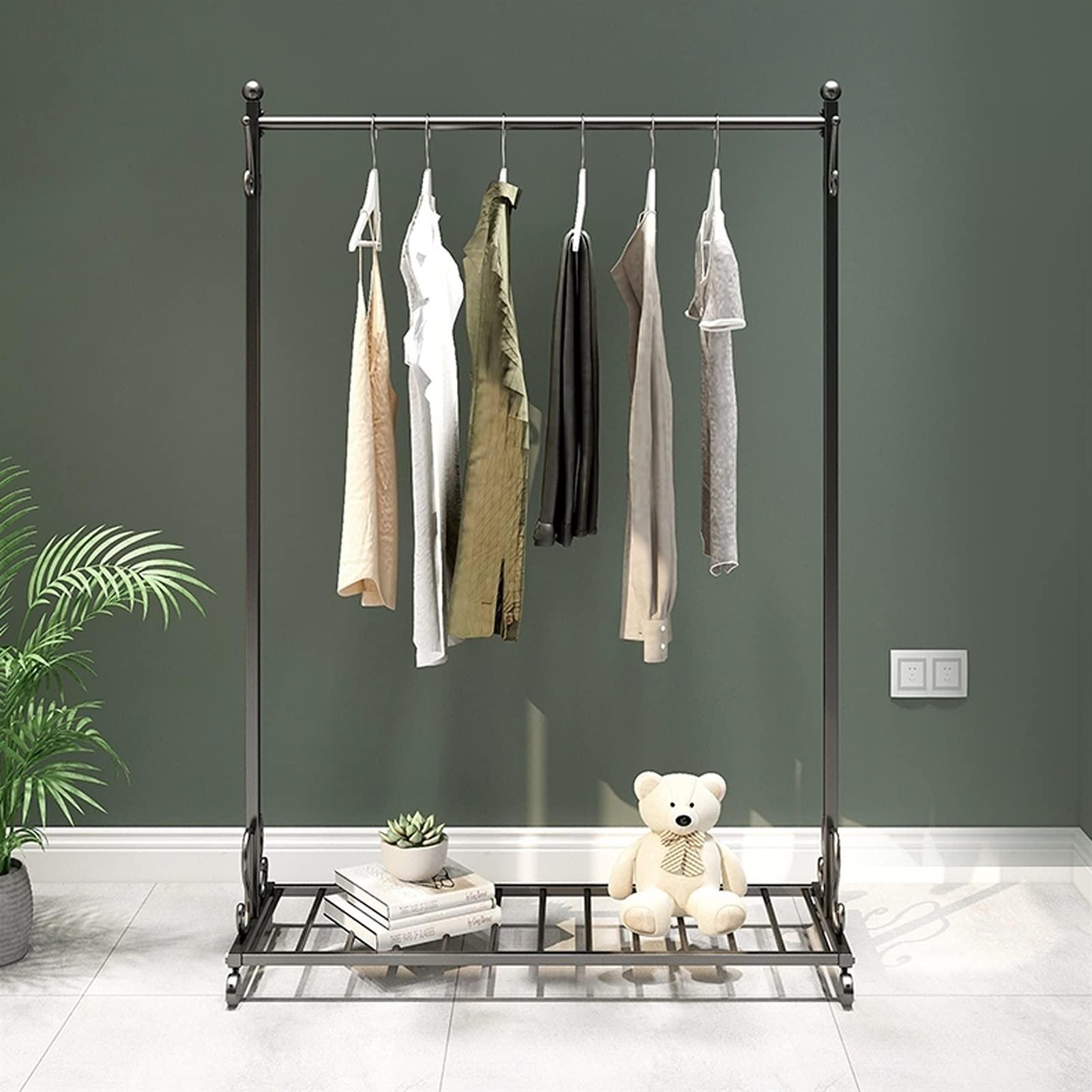 LIFOND Clothes Rail Garment Rack Clothes Rack on Wheels,Clothes Rail with Shoe rackl,Apply to Bedroom, Living Room,Easy to Assemble Stand Clothes Rod for Bedroom Decor, Black D