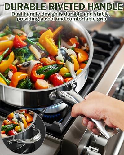 Cooks Standard Cooks Standard Classic Stainless Steel Saute Pan 11-inch, 5 Quart Induction Cookware Deep Frying Pan Cooking Skillet with Lid, Stay-Cool Handle