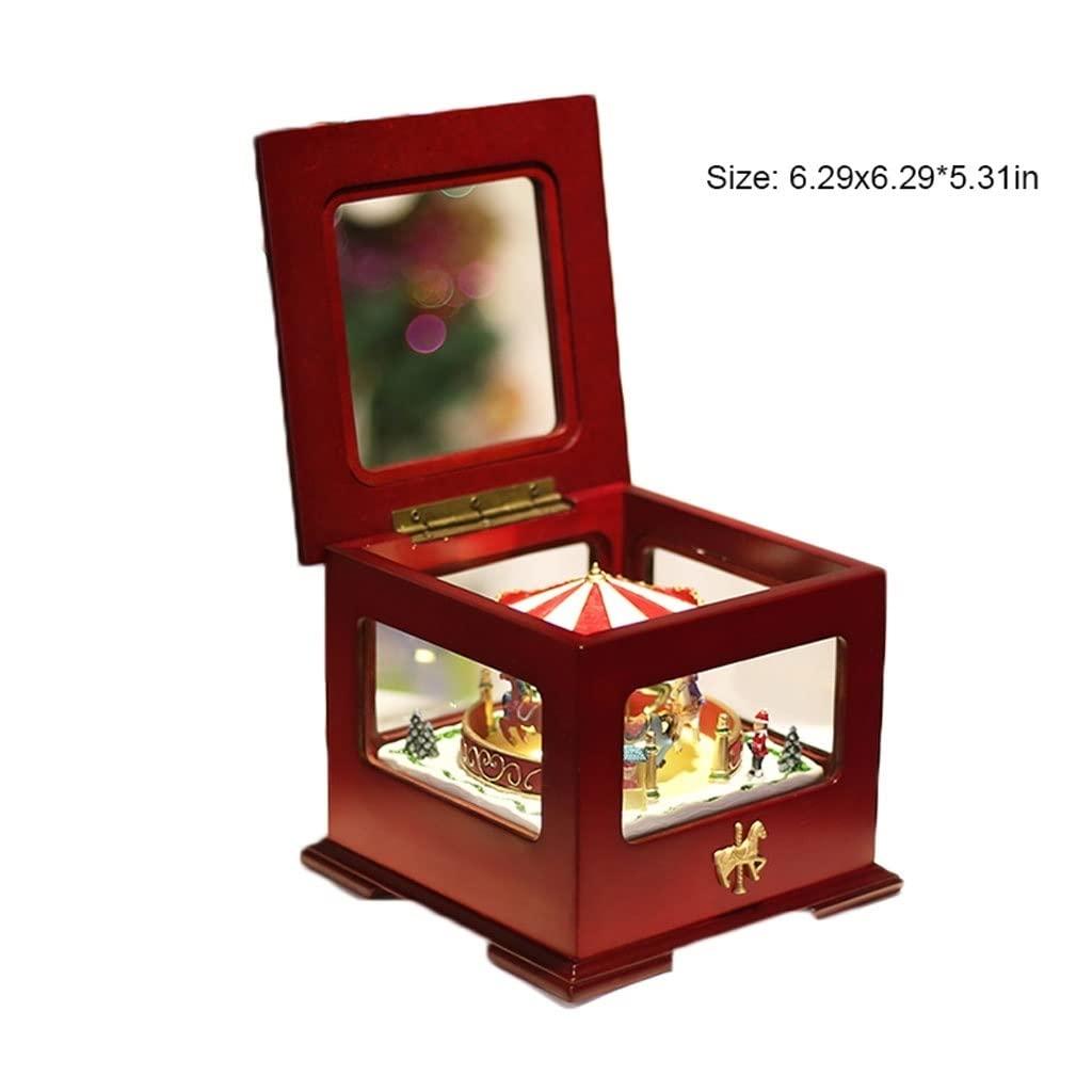 LZJN LZJN Desktop Music Box Wooden Music Box Square Carousel Music Boxes Graduation Commemorative Birthday Valentine's Day Perfect Home Decor