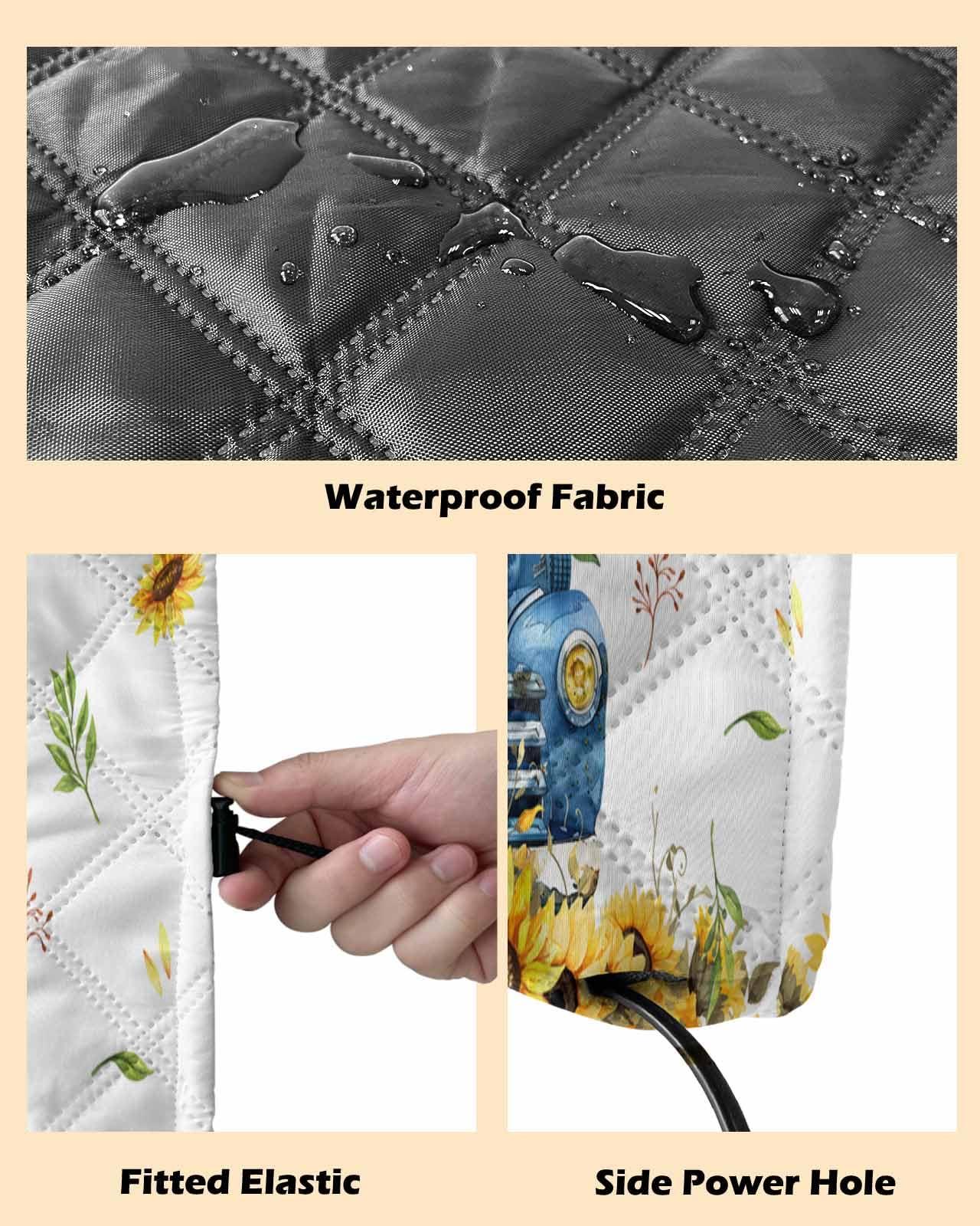 Falaniique Sunflower Indoor Air Conditioner Cover for Window Units, Double Insulation Adjustable Waterproof Indoor AC Cover with Elastic Straps 17'' x 13'' x 3.5'' Farmhouse Blue Truck Floral Modern White