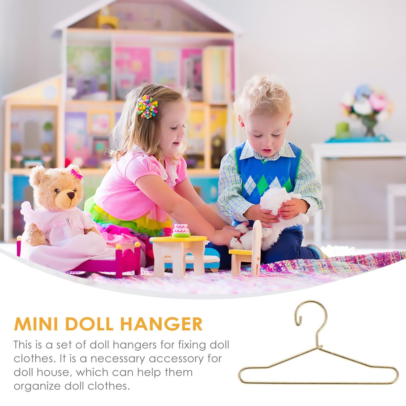 EXCEART 20 Pcs Doll Clothes Hanger Metal Doll Outfit Hanger Wardrobe Doll Clothes Accessories Wire Hangers,Clothes Hanger,Coat Hanger,Metal Hangers for Doll Clothes Gown Dress Outfit 65mm Golden