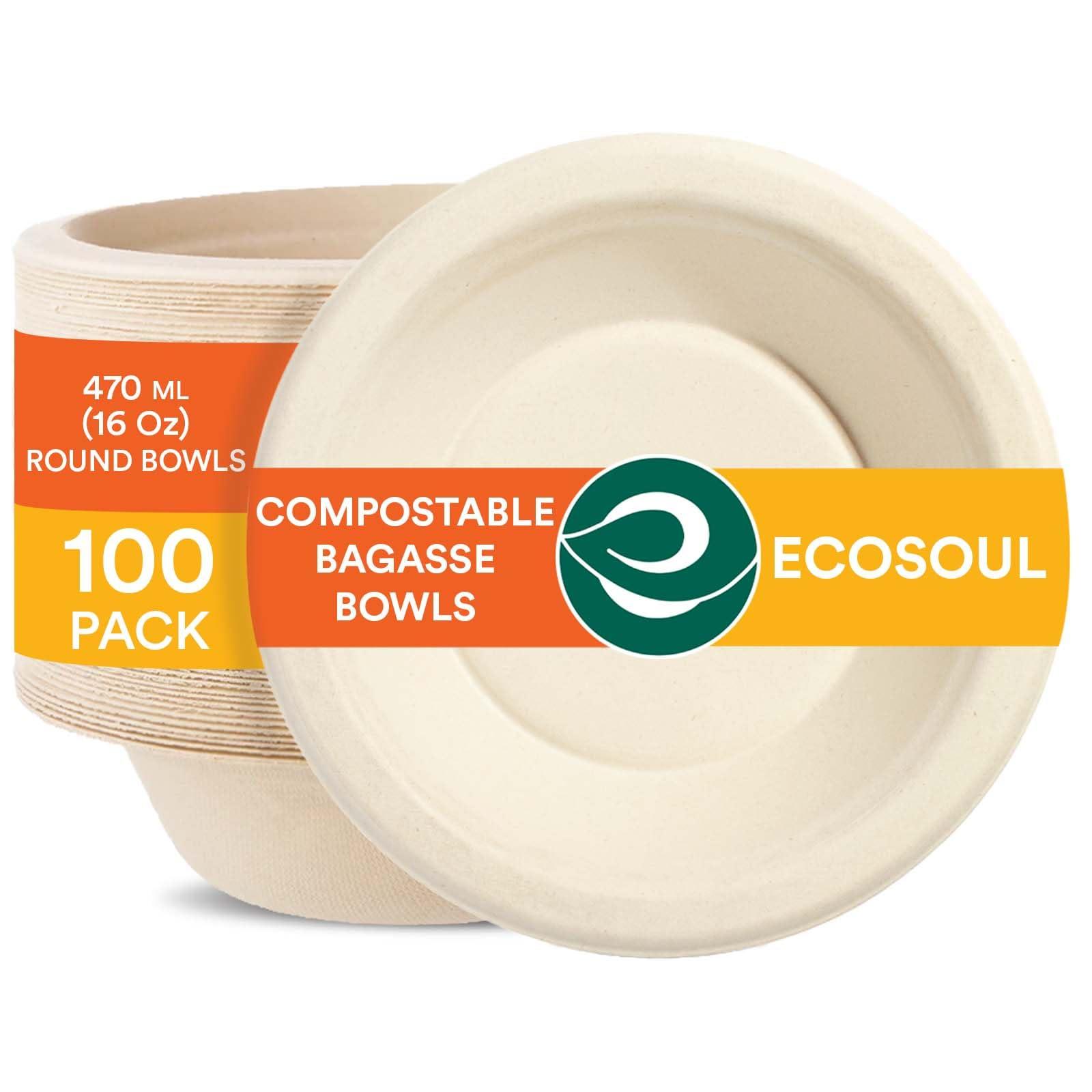 ECO SOUL ECO SOUL 100% Compostable 16 Oz Soup Bowls [100-Pack] Disposable dessert bowls I Heavy duty paper bowl I Eco-friendly salad bowl I Biodegradable large Bowls