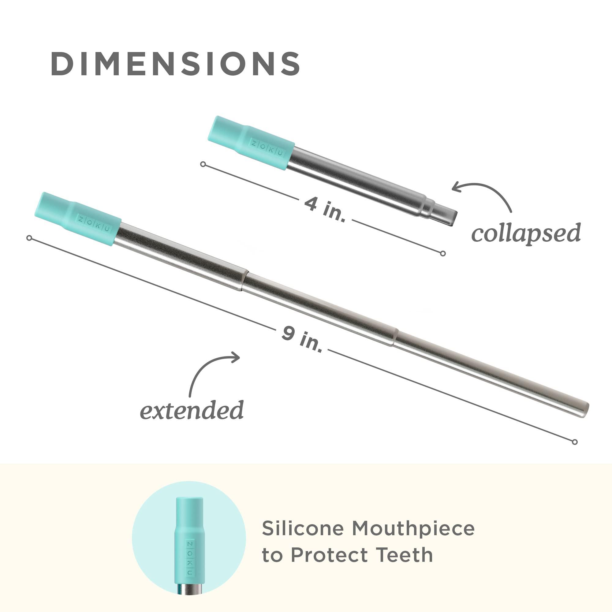 ZOKU ZOKU Reusable Metal Straw with Case for Travel, Teal - Collapsible Stainless Steel Drinking Straw with Silicone Tip and Cleaner Brush, Ideal for Key Chains, Pockets, Purses