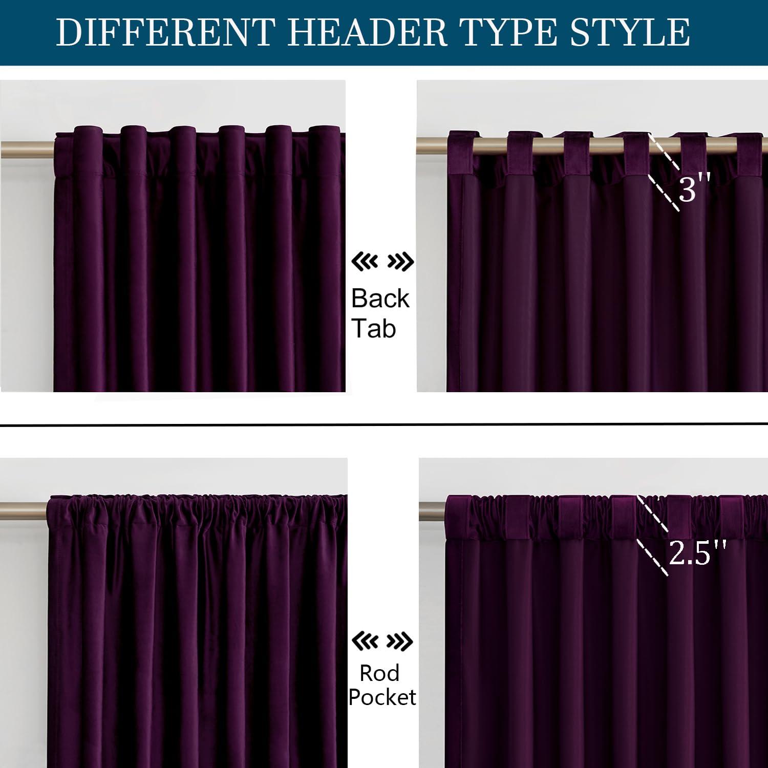 PRIMROSE PRIMROSE Purple Velvet Curtains 72 inch Long for Living Room,Set of 2 Panels Blackout Rod Pocket Back Tab Window Treatment Room Darkening Heavy Decorative Curtains Drapes for Bedroom