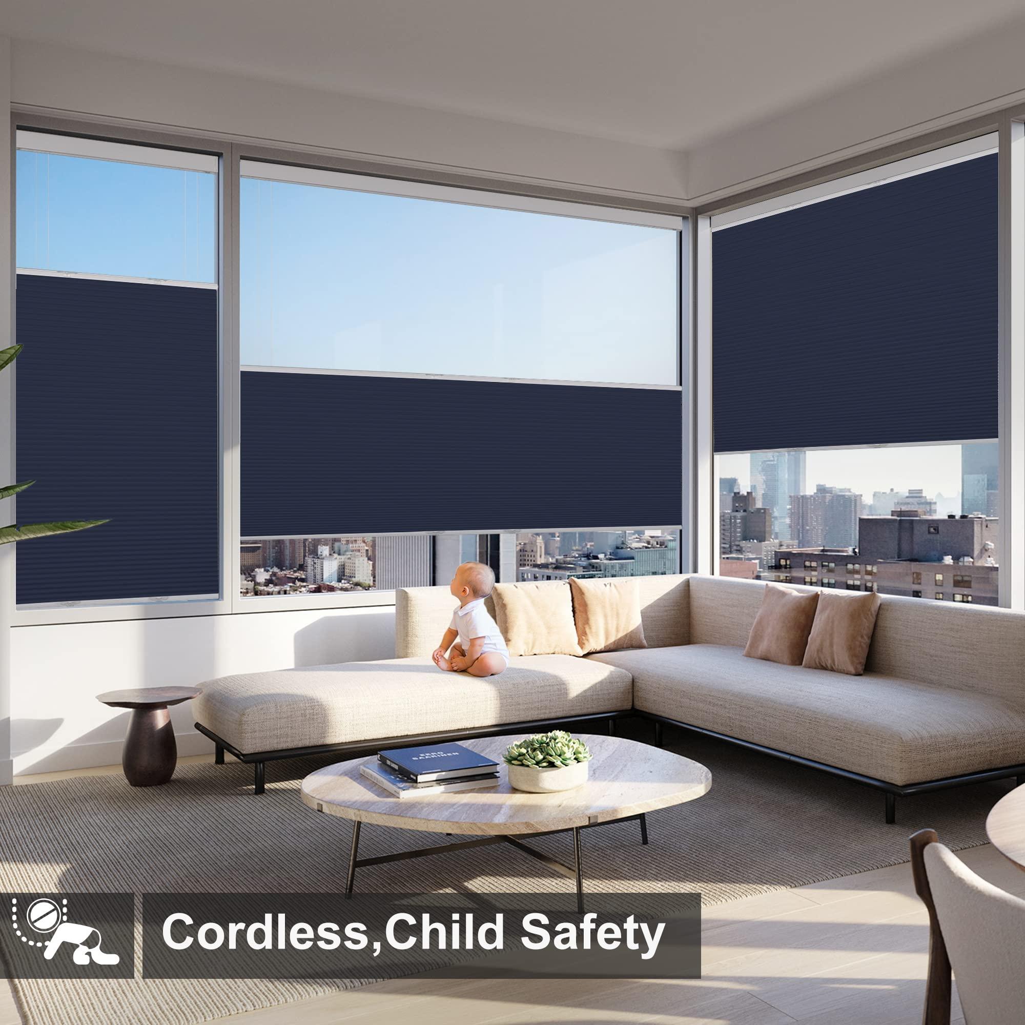 Boolegon Boolegon Top Down Bottom Up Cellular Shades for Windows Cordless Blackout Honeycomb Blinds Custom Cut to Size, Deep Blue, 46" W x 44" H