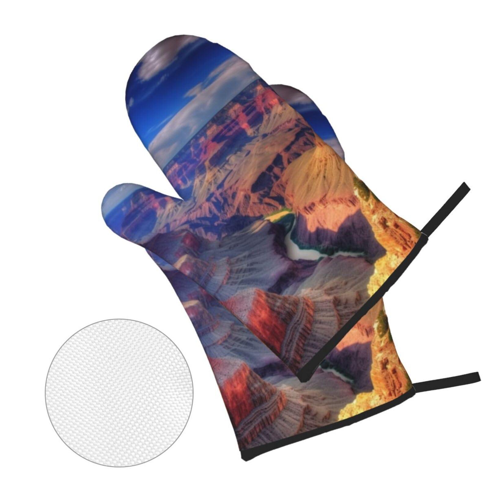 AdaNti Beauty Grand Canyon Print Oven Mitts and Pot Holders 4pcs Set High Heat Resistant Hot Pads Waterproof Oven Gloves BBQ Gloves for BBQ Cooking Baking