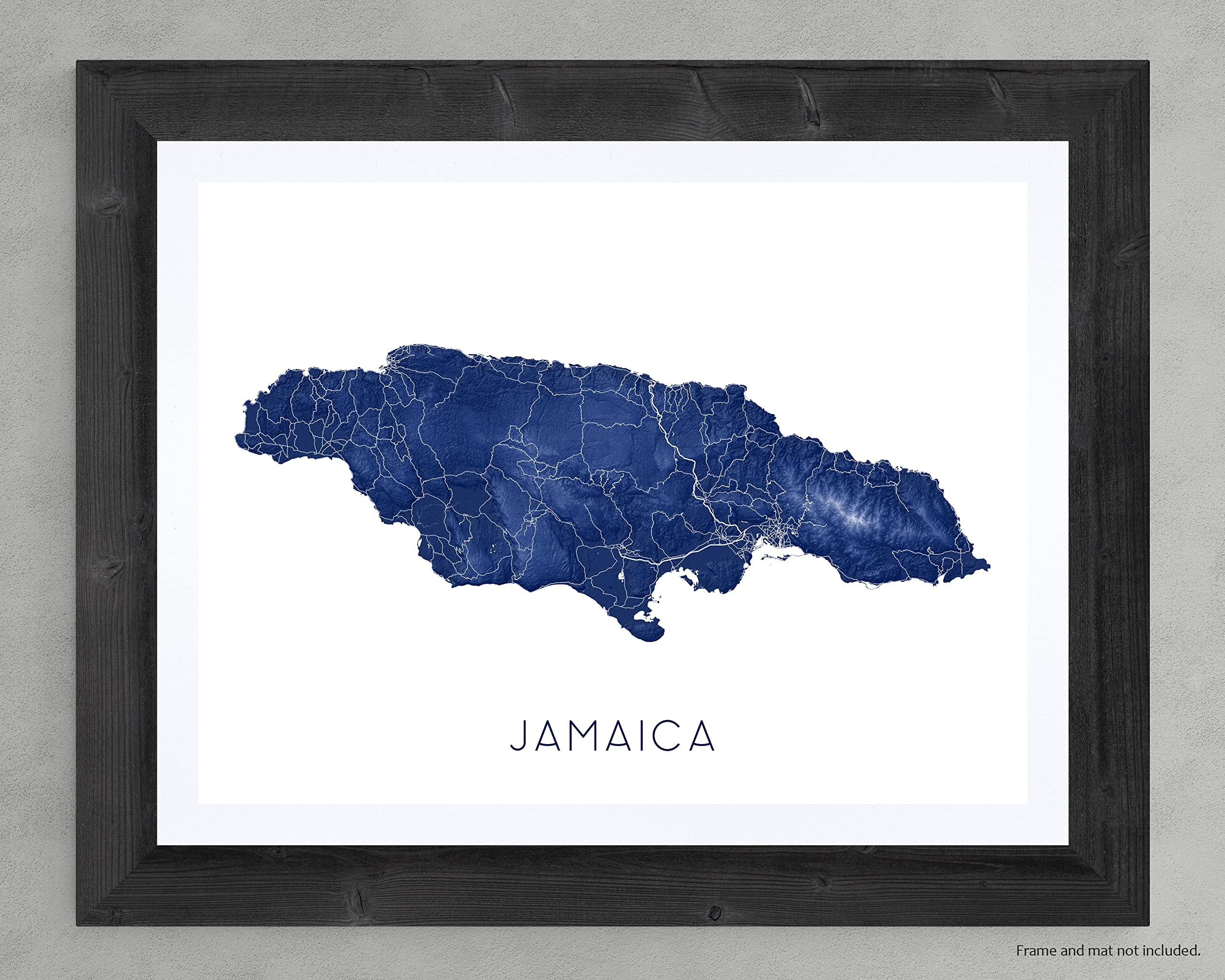 Maps As Art Jamaica Map of Jamaica Print 8x10, Jamaica Poster 24x36, Handmade Blue Jamaica Island Maps with Landscape, Caribbean Wall Art (36 x 24\" Landscape, Midnight)