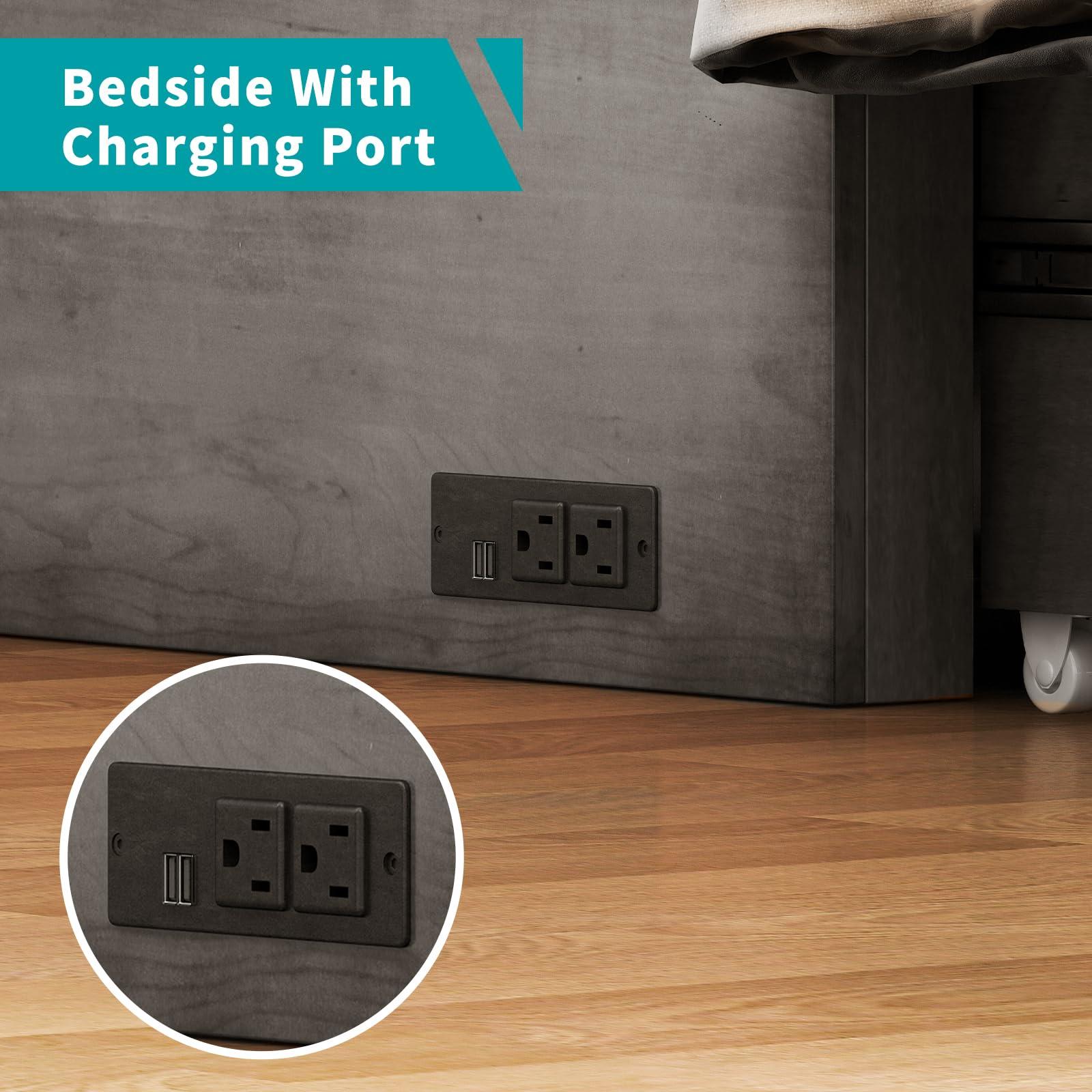 BALUS BALUS 64\" W Murphy Bed Cabinet with Mattress,Murphy Bed Queen,Modern Muti-Functional Cube Cabinet Bed 2 Large Drawers&3 Level Folding Foam Mattress for Living Room/Apartment/Loft (Stone Grey)