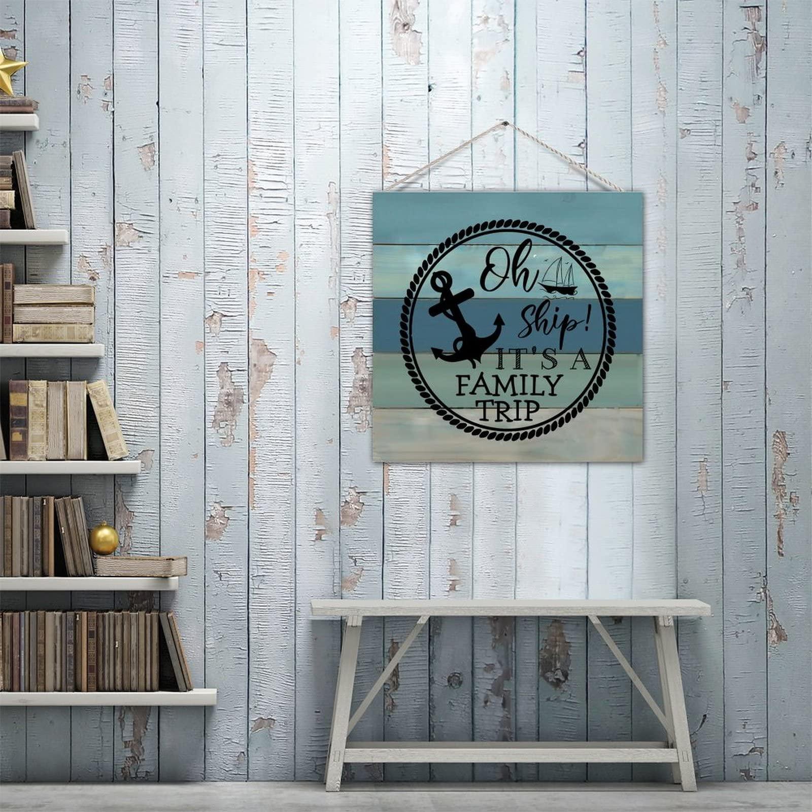 Generic Decorative Wooden Sign Oh Ship It\'s A Family Trip Aesthetic Wood Craft Sign with Sayings Wooden Family Sign Home Wall Decorations for Lake House Dining Room 16 Inch