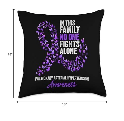 Pulmonary Arterial Hypertension Purple Ribbon Pulmonary Arterial Hypertension Purple Ribbon Pulmonary Arterial Hypertension Awareness Month Butterflies Throw Pillow, 18x18, Multicolor
