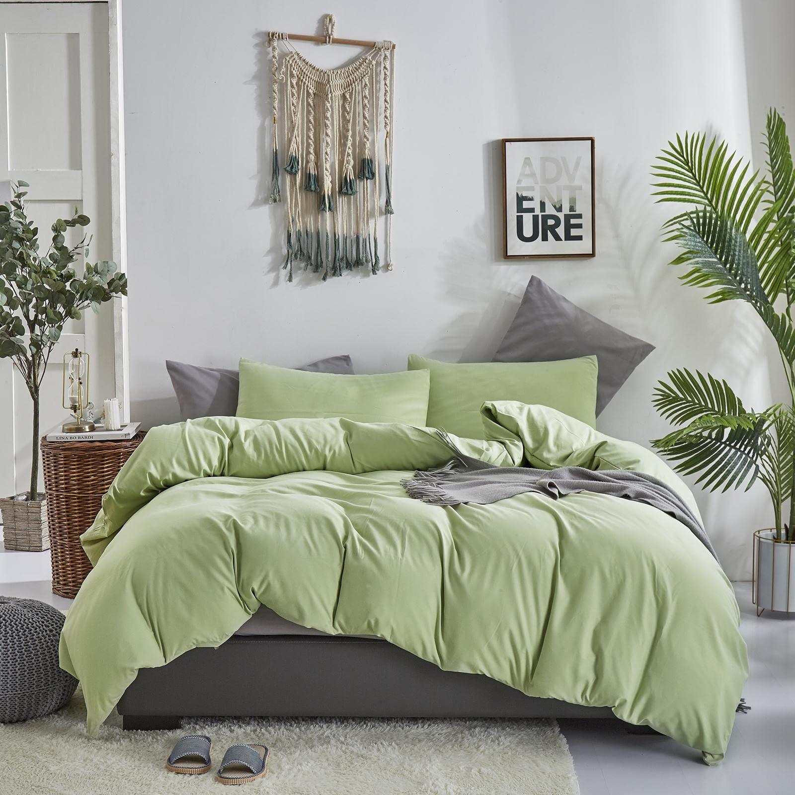 KAREVER KAREVER Sage Comforter Set Full Green Bedding Set Women Solid Sage Green Bed Comforter Set Plain Sage Breathable Blanket Teens Light Sage Green Lightweight Quilts Set Full Size All Green Comforter