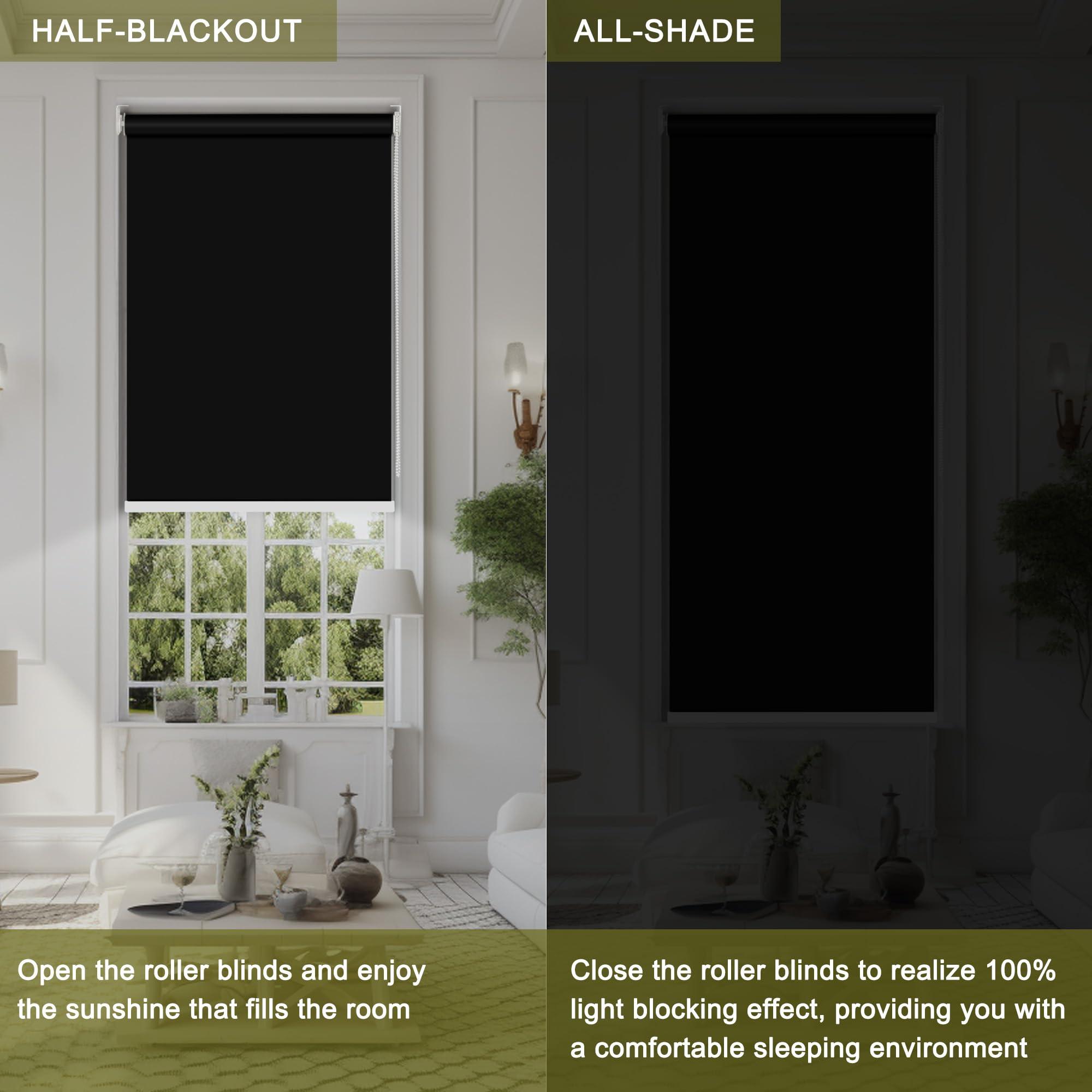 Doing-X Doing-X Blackout Roller Shade Room Darkening Shades Window Blind with Thermal Insulated, UV Protection Fabric Easy to Install 100% Blackout Roller Blind for Office and Home,Black,50" W x 76" H