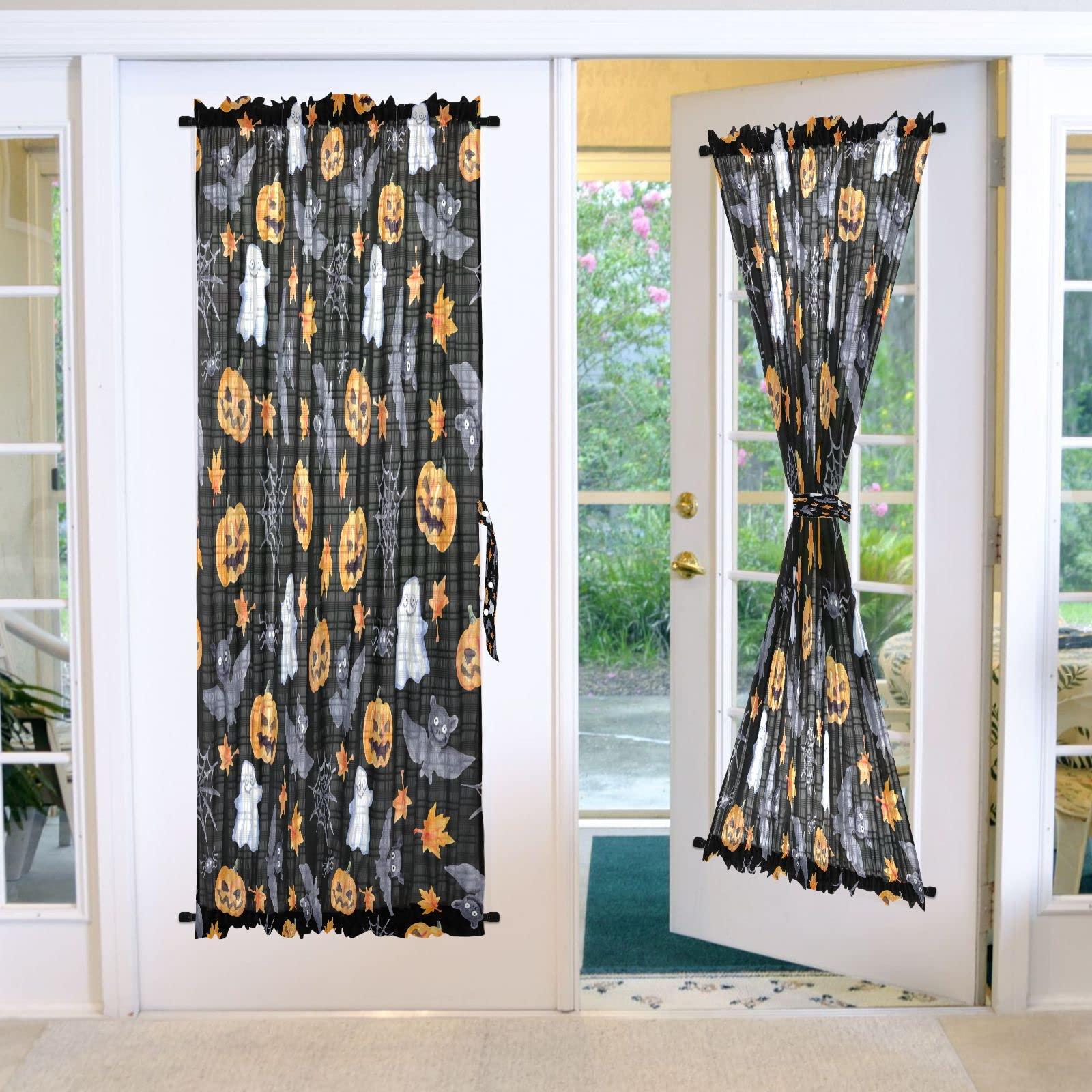 JSTEL JSTEL Halloween Ghost Sheer Door Curtain 1 Panel 54x40 Inch, Privacy Semitransparent French Door Curtain with Top and Bottom Rod Pocket,Tieback Included