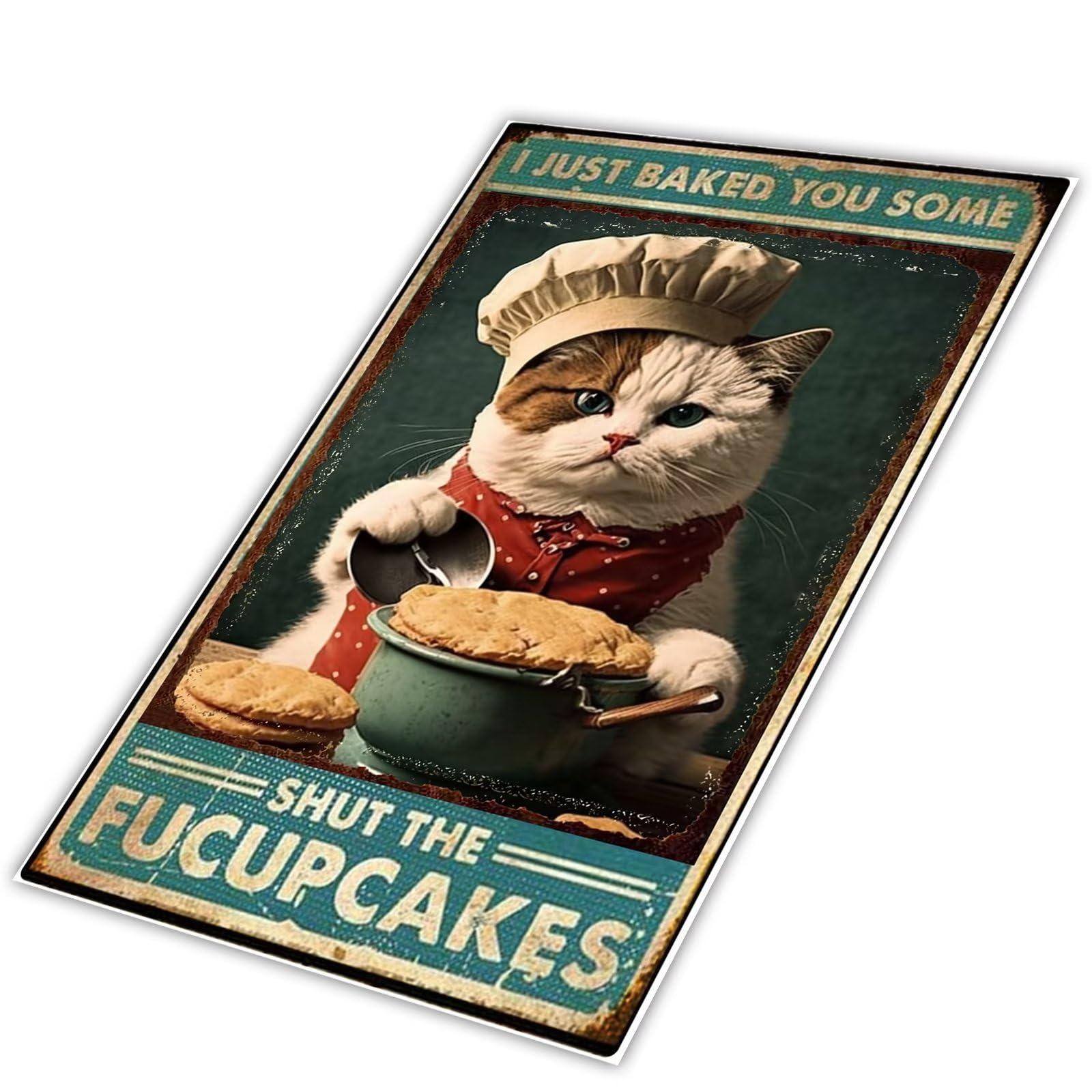 Movstrb Poster Metal Tin Sign,I Just Baked You Some Fucupcakes Retro Art Bathroom Quote Kitchen Garage Office Bar Cafe Farmhouse Wall Decoration Art 24x16 Inch