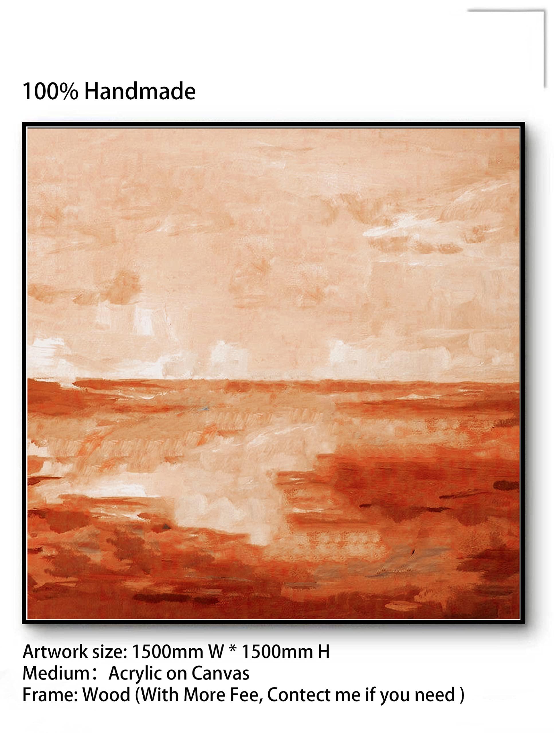 Generic Handmade Abstract Painting Original Brown Large Acrylic Canvas Sunset Wall Art, Sea Art Modern Abstract Art on Canvas 60x60 inches