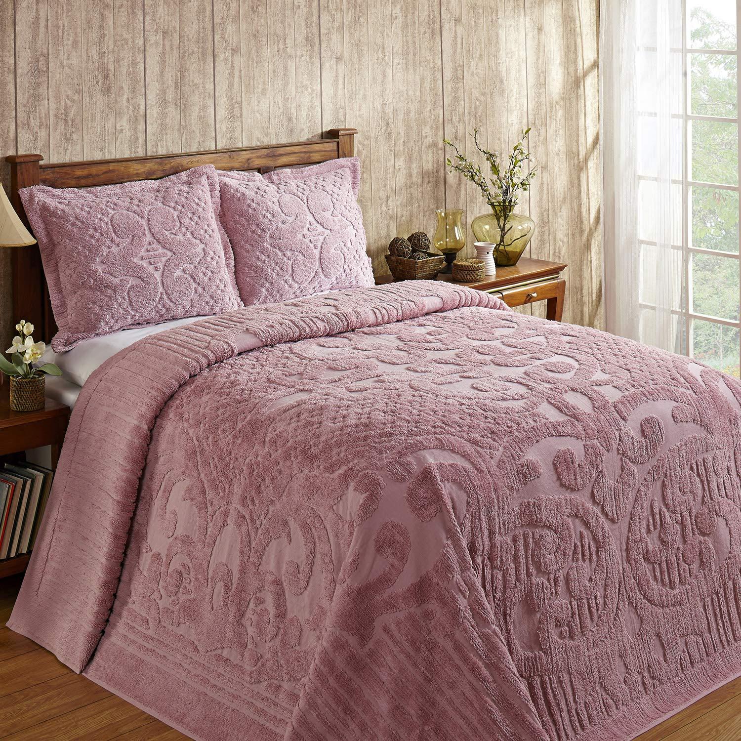 Better Trends Better Trends All Season Bedspread 100% Cotton Chenille Bedspreads Coverlet Luxurious Medallion Pattern Tufted 1 Piece Full/Double Size 96\" X 110\" Soft Lightweight Pink Bedding Ashton Collection