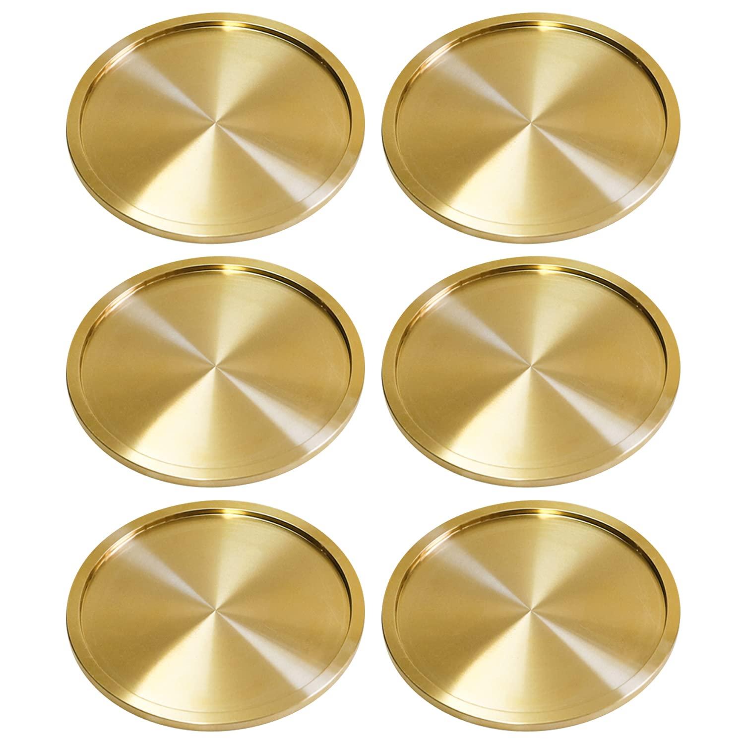 Primo Supply Heavy Brass Coasters for Drinks (6-Pack) - Solid Bronze Gold Coasters - Classy MCM Style Premium Coaster Set - 5 Star Hotel Table & Bar - Board Room Elegant Copper Cup Holder - L