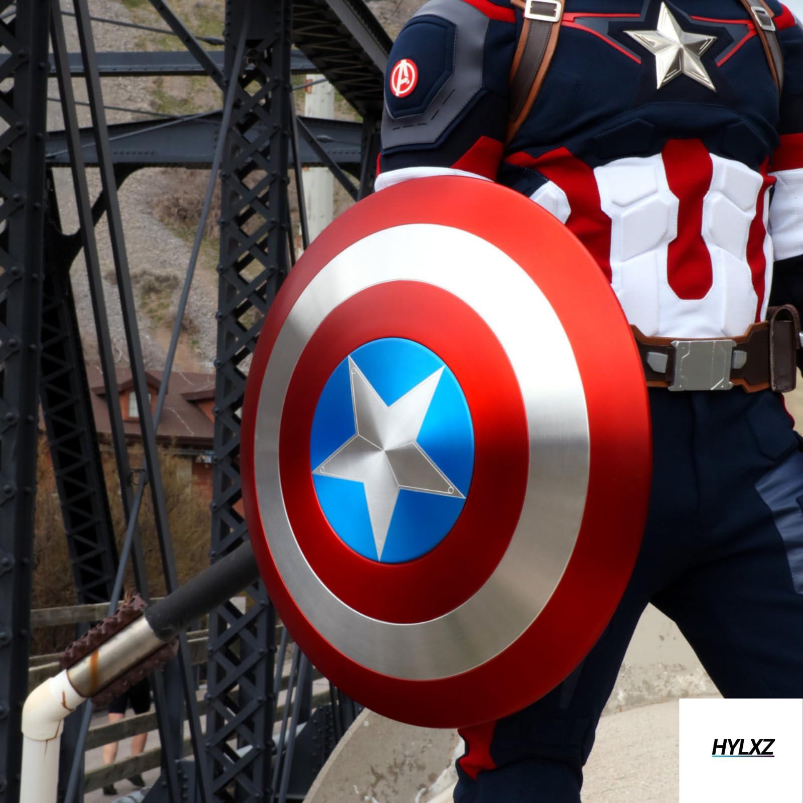 HYLXZ Captain America Shield Metal, Stainless Steel Rust free, Marvel Legends Series, Captain America Premium Role Play Shield, Adult Fan Costume & Collectible, Wall Decor, Leather Grip. Full Size
