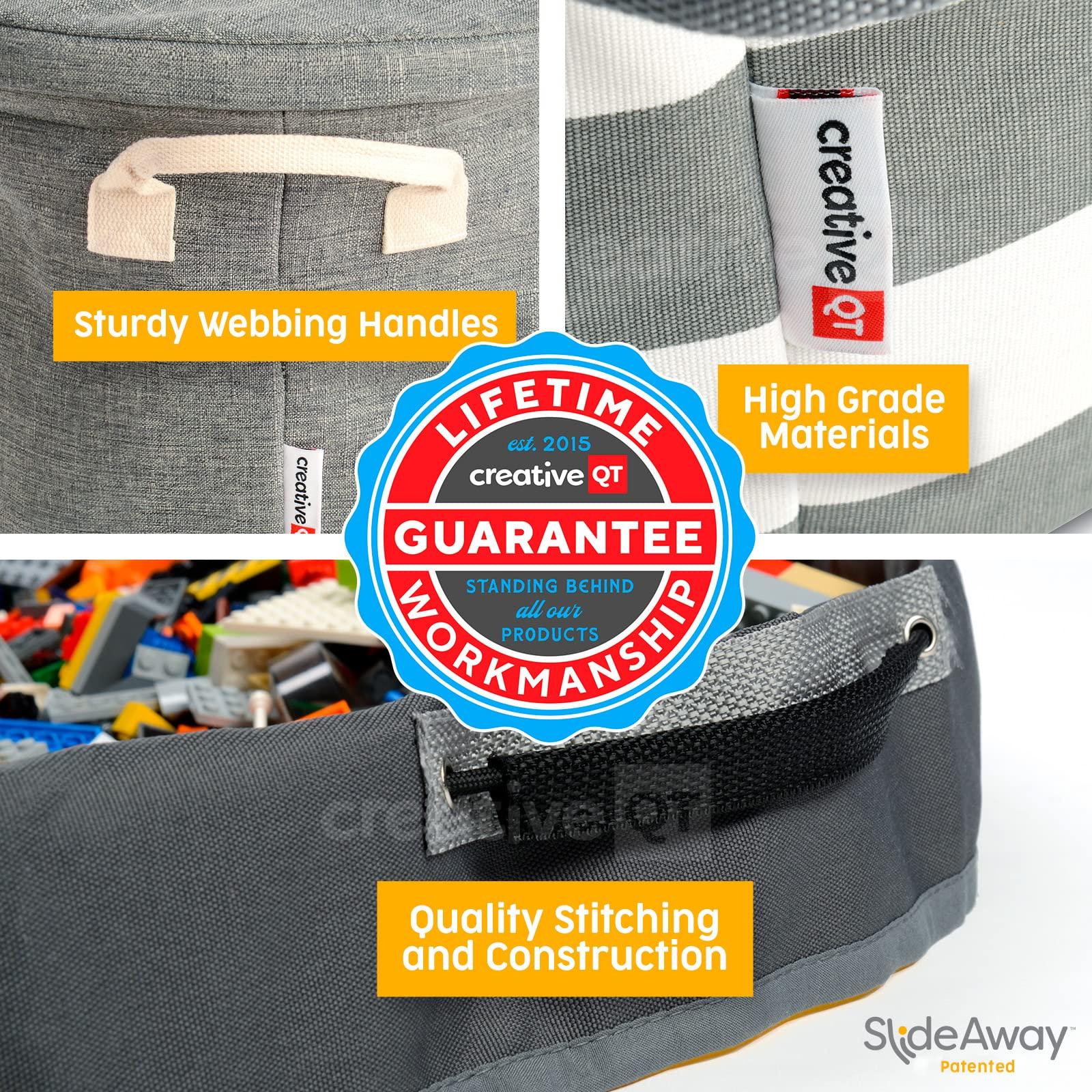 Creative QT Creative QT SlideAway Toy Storage Organizer & Play Mat for Kids - Organizer Storage Bin - Kids Toy Box for Boys & Girls - Playroom Bin - Holders for Kid Rooms, Classrooms, Teachers - Grey Stripes