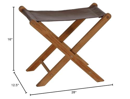 Bare Decor Bare Decor Davie Teak and Leather Folding Accent Stool, 18\", Saddle Brown
