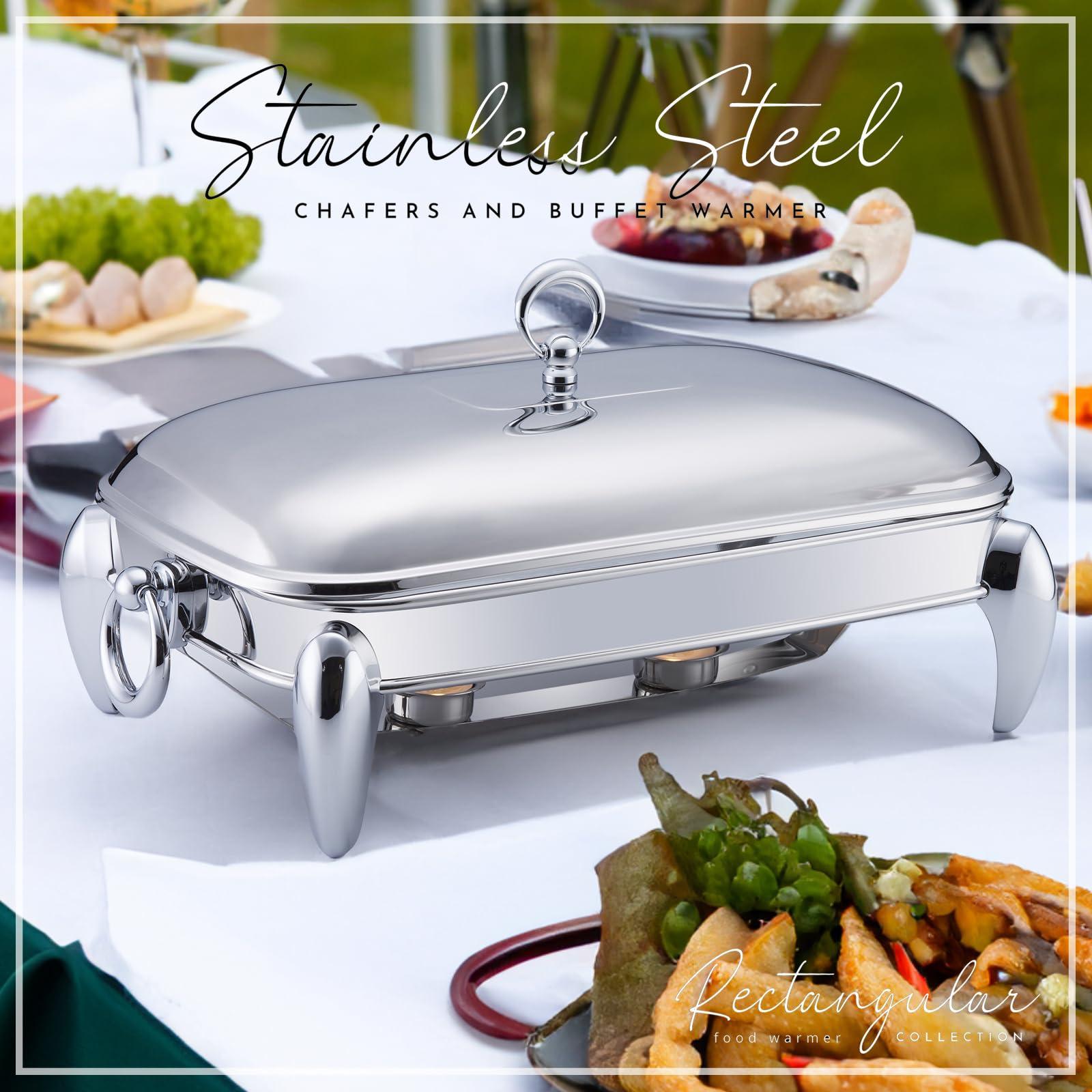 Galashield 3 QT Chafing Dish Buffet Set | Food Warmers for Parties Buffet, Oven Safe Glass Serving Dish with Stainless Steel Base and Cover