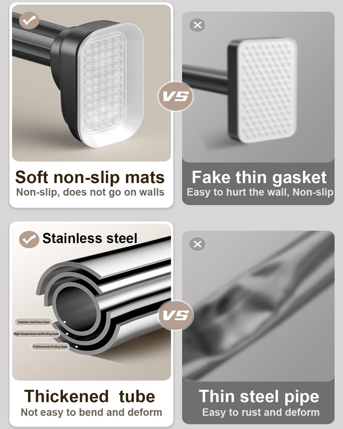 HomeLoft Basics Tension Shower Curtain Rod, 40 50 70 110 160 210 260 310 360 410cm Stainless Steel Anti-Slip Adjustable Curtain Rods Bathroom Rod, No Drilling, for Bathroom, Closet, Window, Room Divider(Gray,360-450c