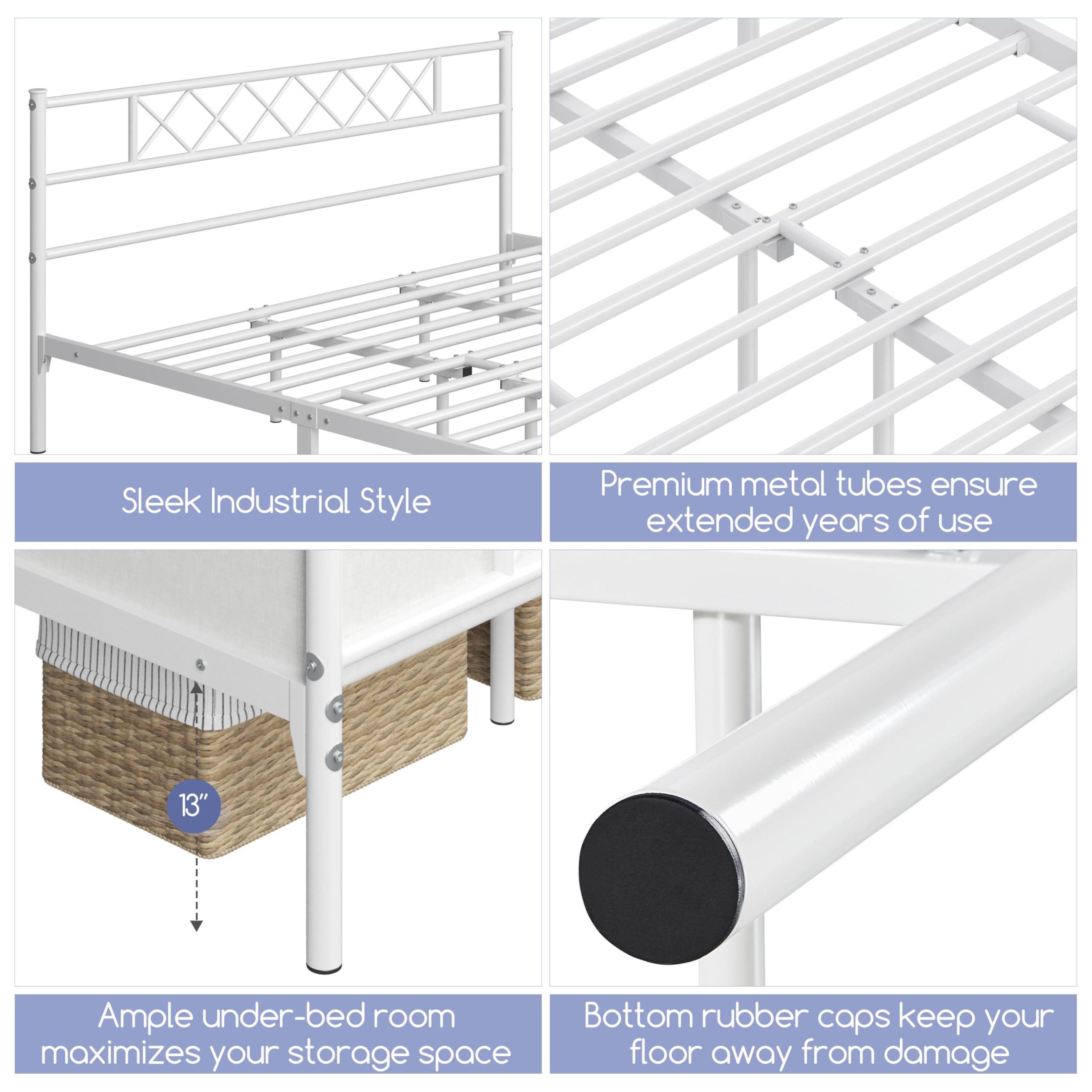 Yaheetech Yaheetech Metal Platform King Bed Frame Mattress Foundation with Headboard and Footboard No Box Spring Needed Under Bed Storage Steel Slats White