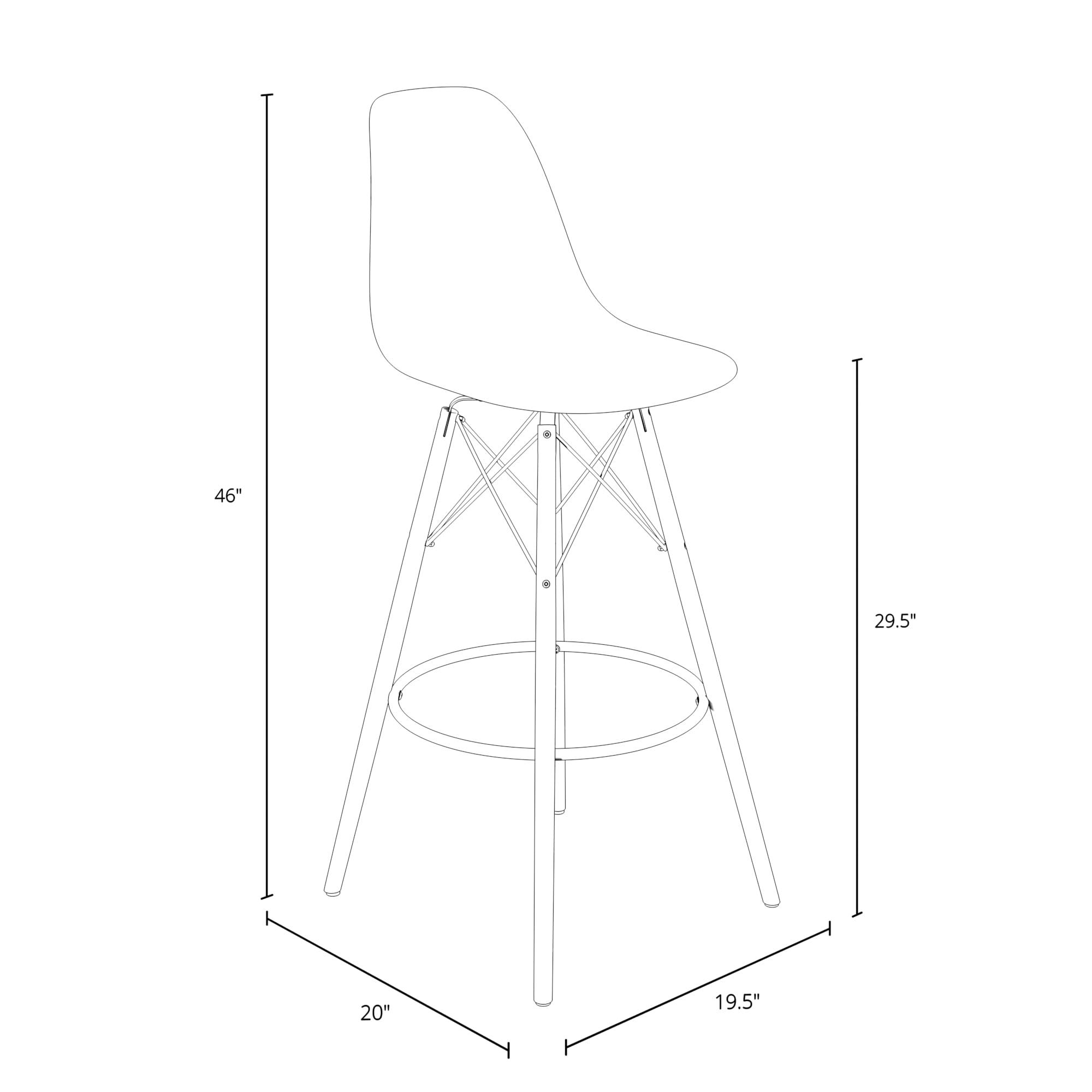 Inmod Signature Collection Inmod Molded Plastic Bar Stool with Wood Legs, Set of 2, Matte White, Walnut DSW Modern Barstools, Mid-Century Molded Shell Armless Bar Stools, Matte White/Walnut