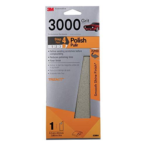 3M 3M Performance 3000 Grit Sandpaper, 3-2/3 in x 9 in, Polish Clear Coat and Paint, Restore Shine, Ideal for Detailed Finishing and Polishing, Very Fine Grade Abrasive for Refined Finishes (03064)