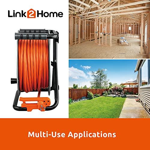Link2Home Link2Home Contractor Grade Retractable Extension Cord Reel 75 Ft. With 4 Outlets & Heavy Duty/High Visibility 3-Prong SJTW Cord