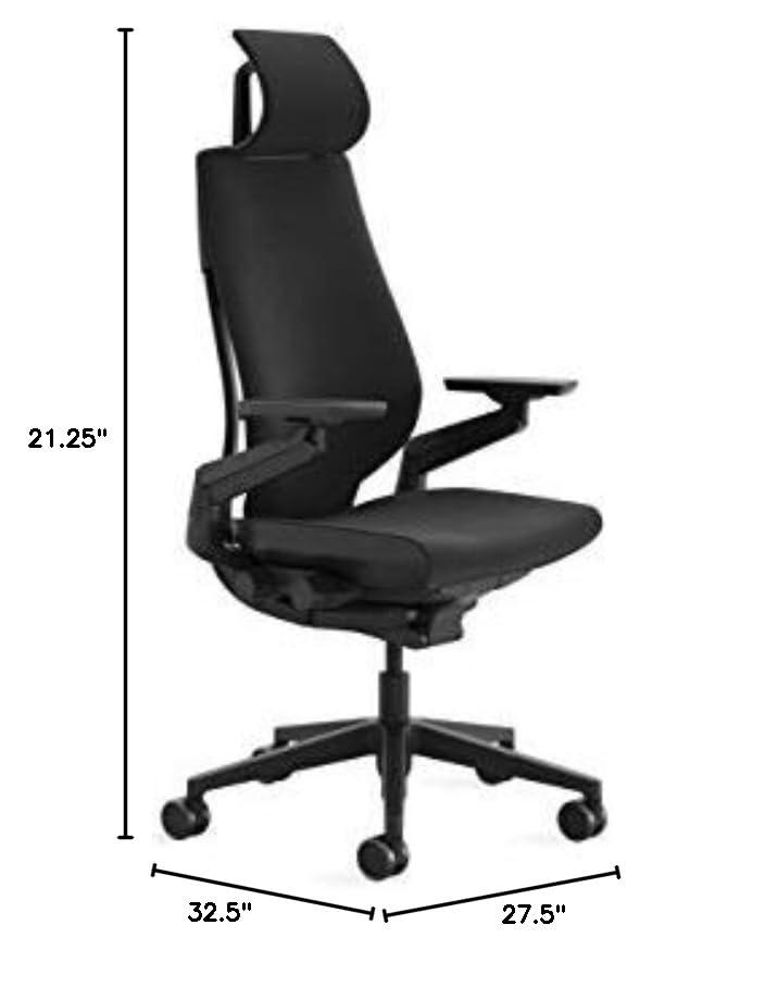 Steelcase Steelcase Gesture Office Chair with Head Rest - Ergonomic Work Chair with Wheels for Carpet - Comfortable Office Chair - Intuitive-to-Adjust Chairs for Desk - 360-Degree Arms - Licorice Fabric