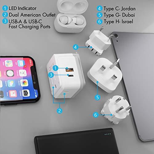 Ceptics Ceptics Israel, Jordan Power Plug Adapter Travel, 20W PD & QC, Safe Dual USB & USB-C 3.1A -2 USA Socket - Use in Jerusalem, Palestine, UAE - Includes Type H, Type C, Type G Swadapt Attachments