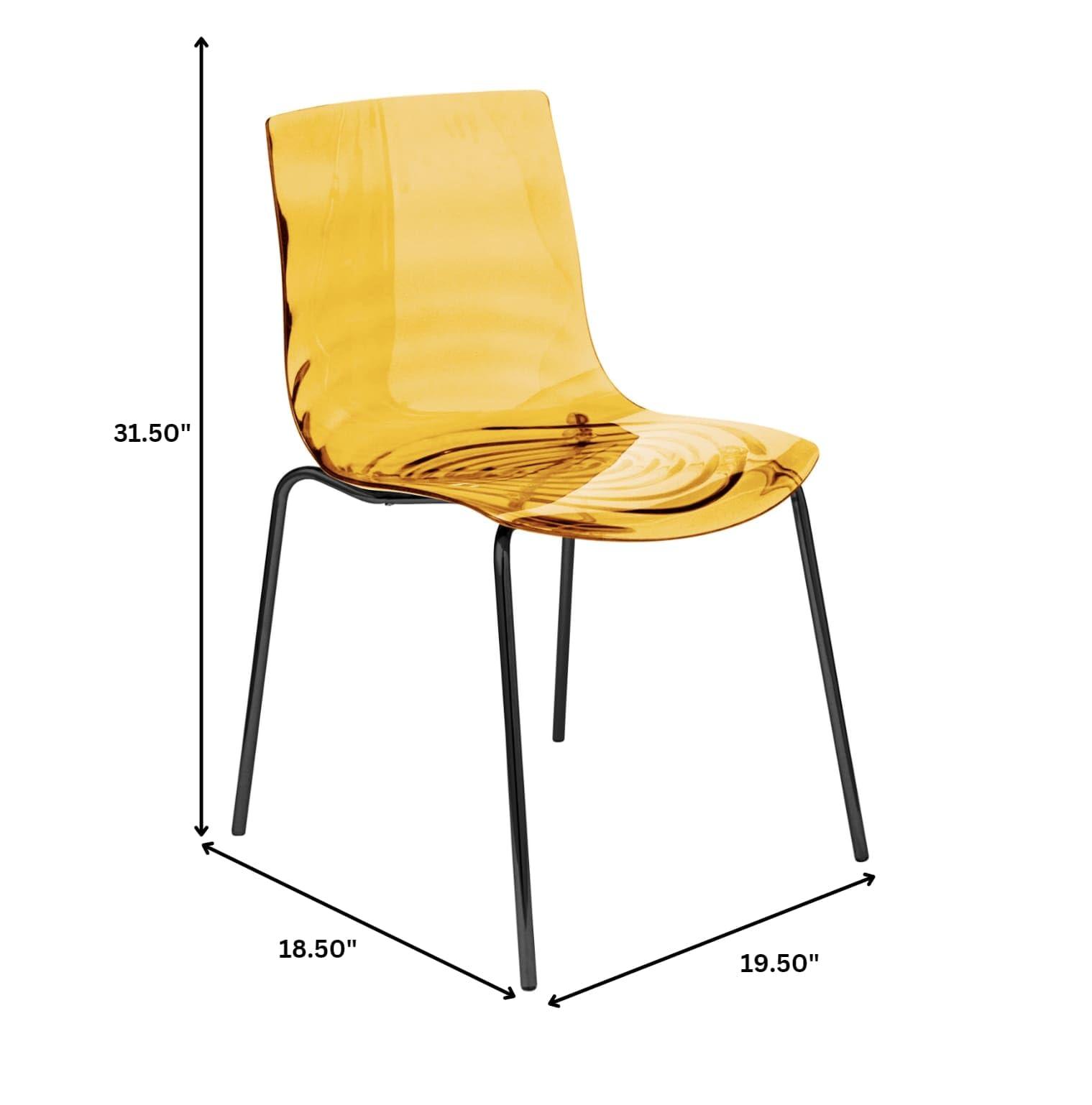LeisureMod LeisureMod Astor Water Ripple Design Modern Lucite Dining Side Chair with Metal Legs, Transparent Orange