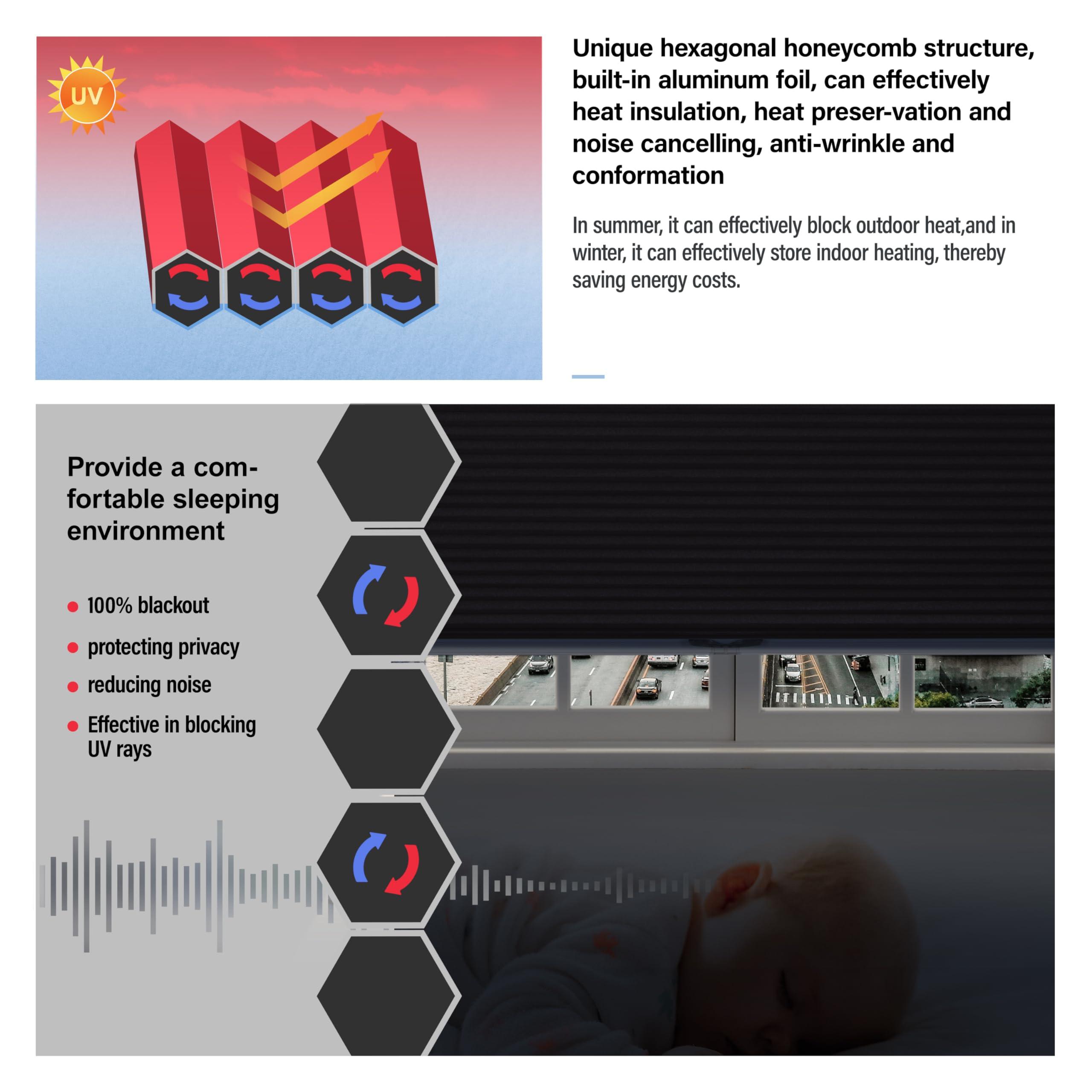 HOTSOON HOTSOON 1.8" Single Cell Blackout Cellular Shades Cordless Pull Down Cellular Blinds Thermal Insulated Honeycomb Blinds for Windows, Office, Blackout-White, 19" W x 78" H