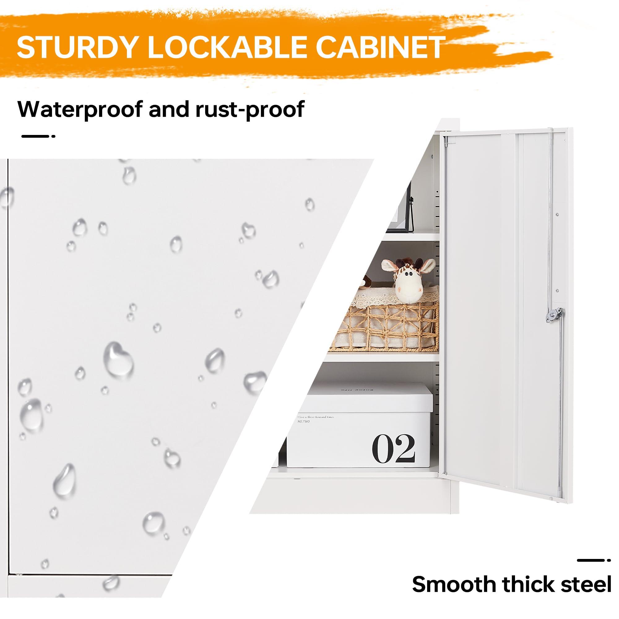 STANI Metal Storage Cabinet with 2 Doors, Lockable Steel Storage Cabinet with 2 Doors and Adjustable Shelves, Steel Lockable File Cabinet, Locking Tool Cabinets for Office,Home,Garage