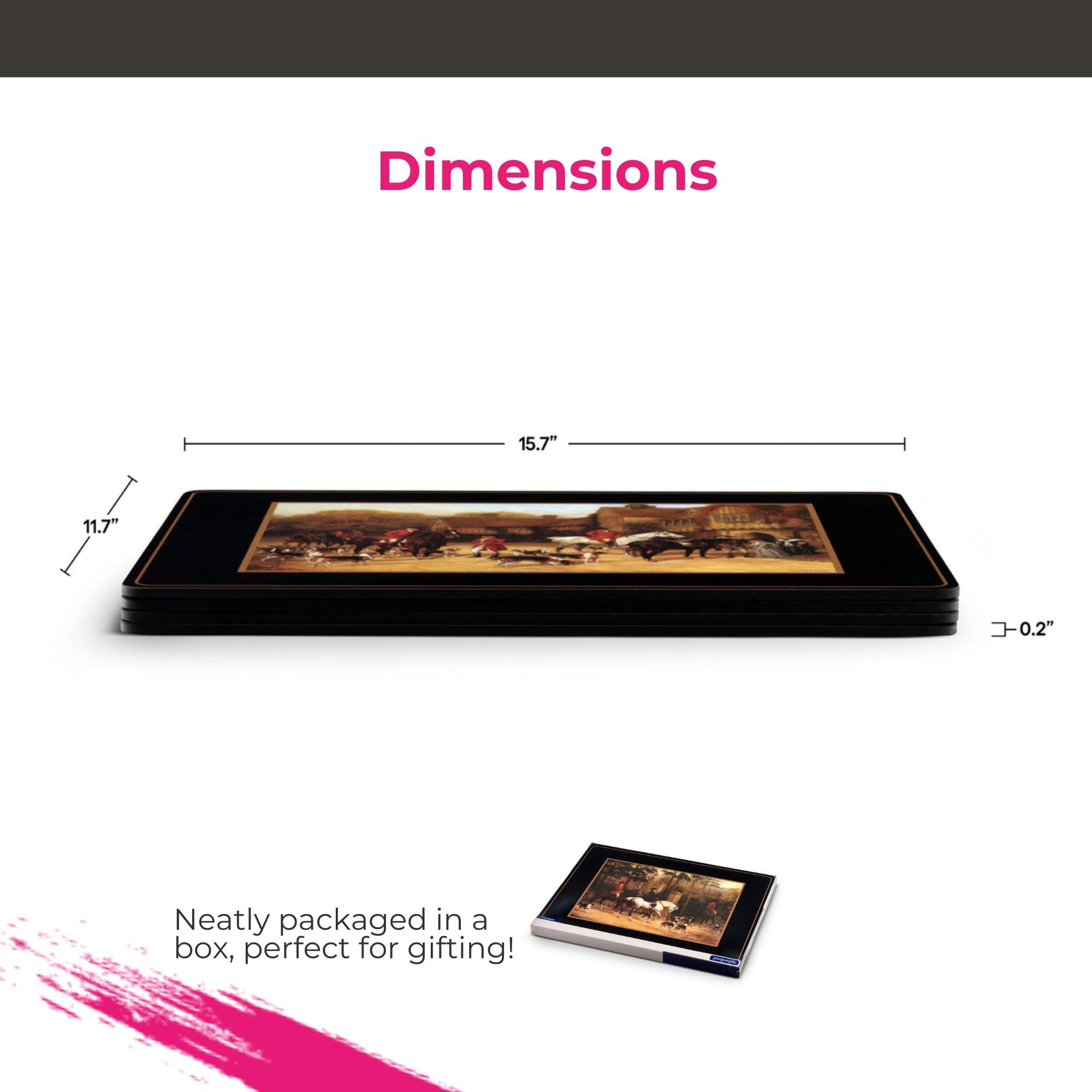 Pimpernel Pimpernel Tally Ho Collection Placemats | Set of 4 | Heat Resistant Mats | Cork-Backed Board | Hard Placemat Set for Dining Table | Measures 15.7” x 11.7”