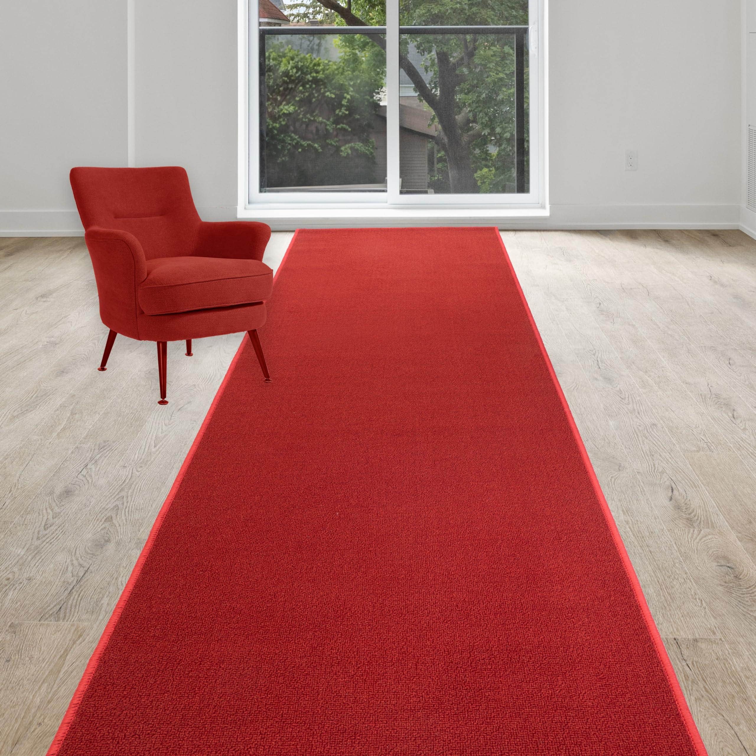 RugStylesOnline Custom Size Hallway Runner Rug Solid Red (10 Feet Length x 36 Inch Width) Made to Order Non Slip Rubber Backing Rug Runners, Extra Long Runner Rugs for Hallways
