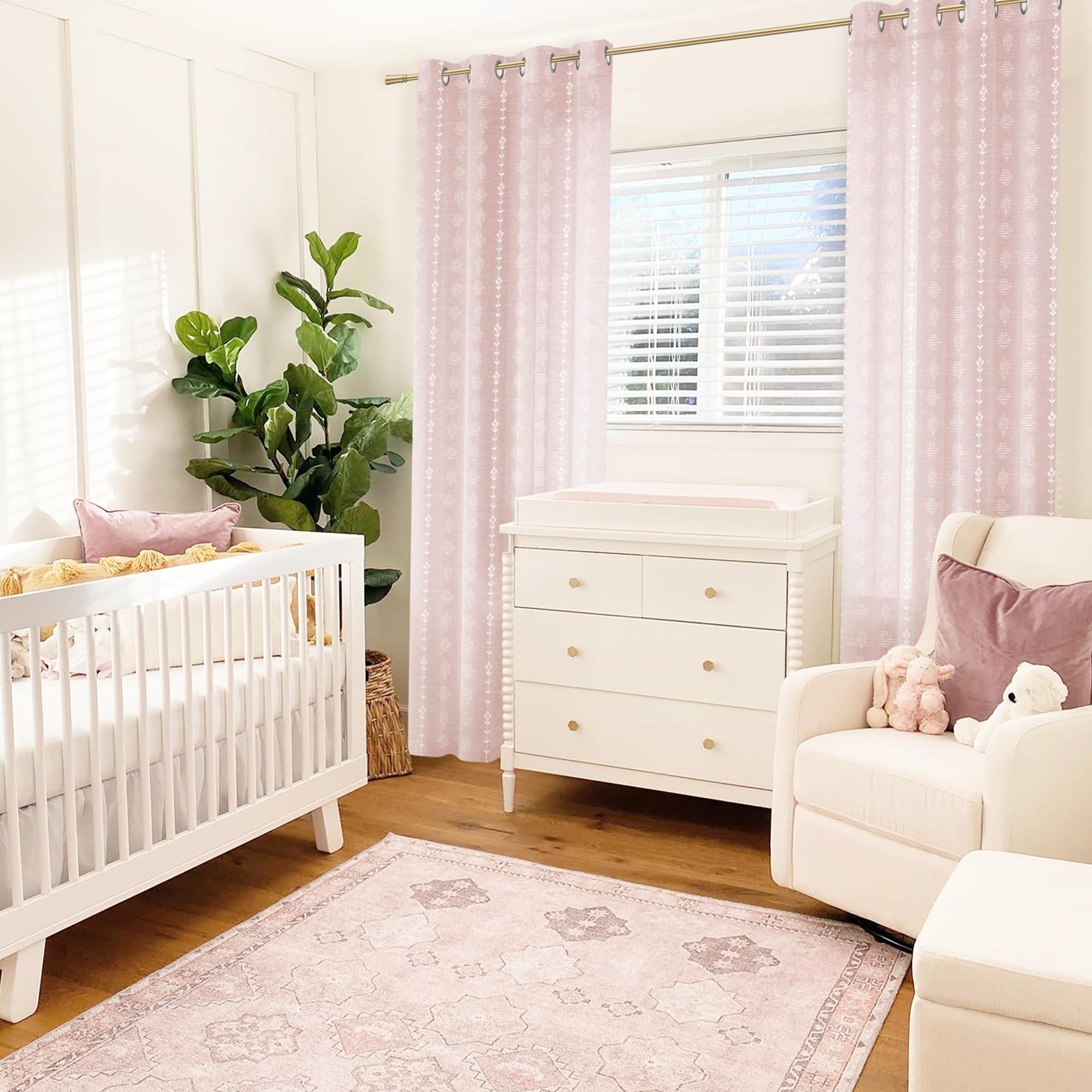 Lino Rosa Pink Curtains 2 Panels,Sheer Floral Linen Boho Blush Curtains for Bedroom Living Room 84 Inches Long