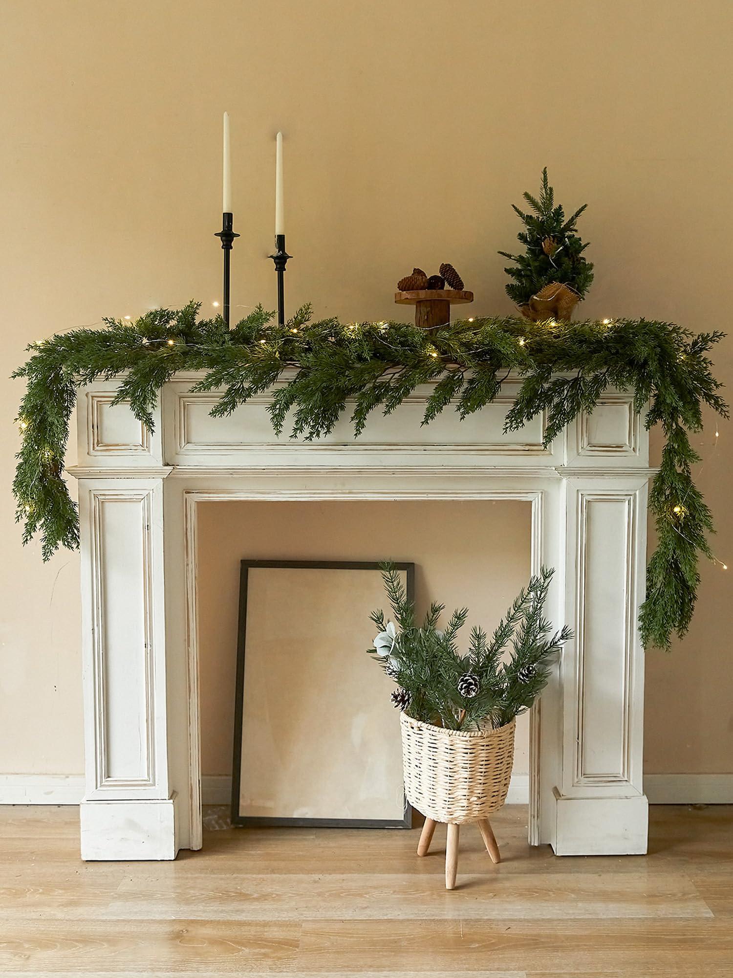 PARTY JOY 6FT PARTY JOY Seasonal Artificial Christmas Garland with Lights Pine Needle Cypress Garland for Holiday Winter Indoor Outdoor Decor