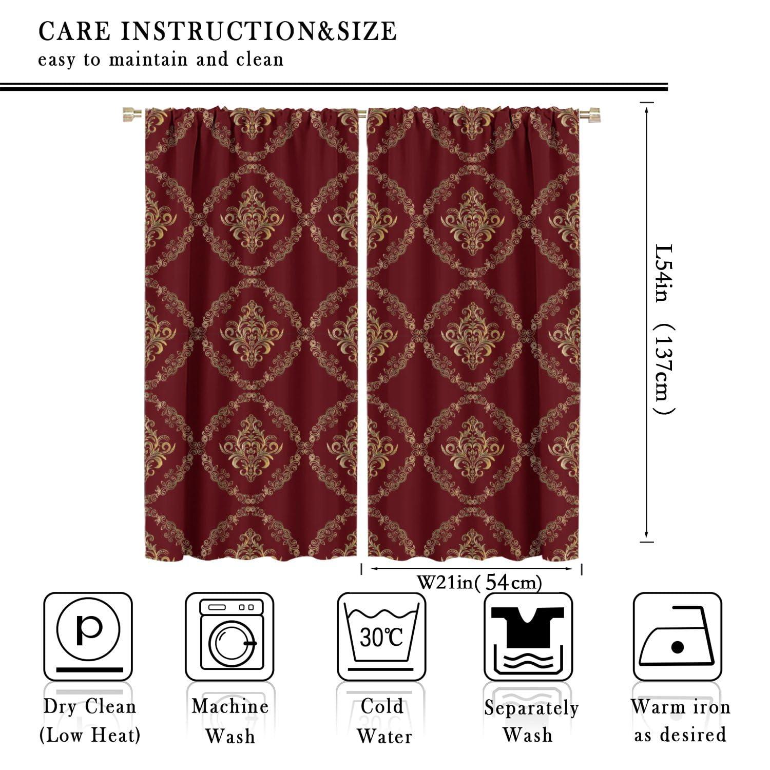 JretailAx Abstract Baroque Luxury Damask Curtains - Modern Red Gold Damask Medallion Gothic Floral Thermal Insulated Blackout Curtains - Rod Pocket Window Treatment Drapes for Bedroom 2 Panels 54L x 21W
