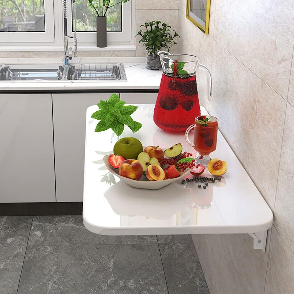 RADAAB RADAAB Wall Mounted Folding Desk and Dining Table for Small Space, Floating Desk, Bright White Finish, Workbench Study Table for Office, Bedroom, Balcony, Home Bar (Size : 120x30cm/47x12in)