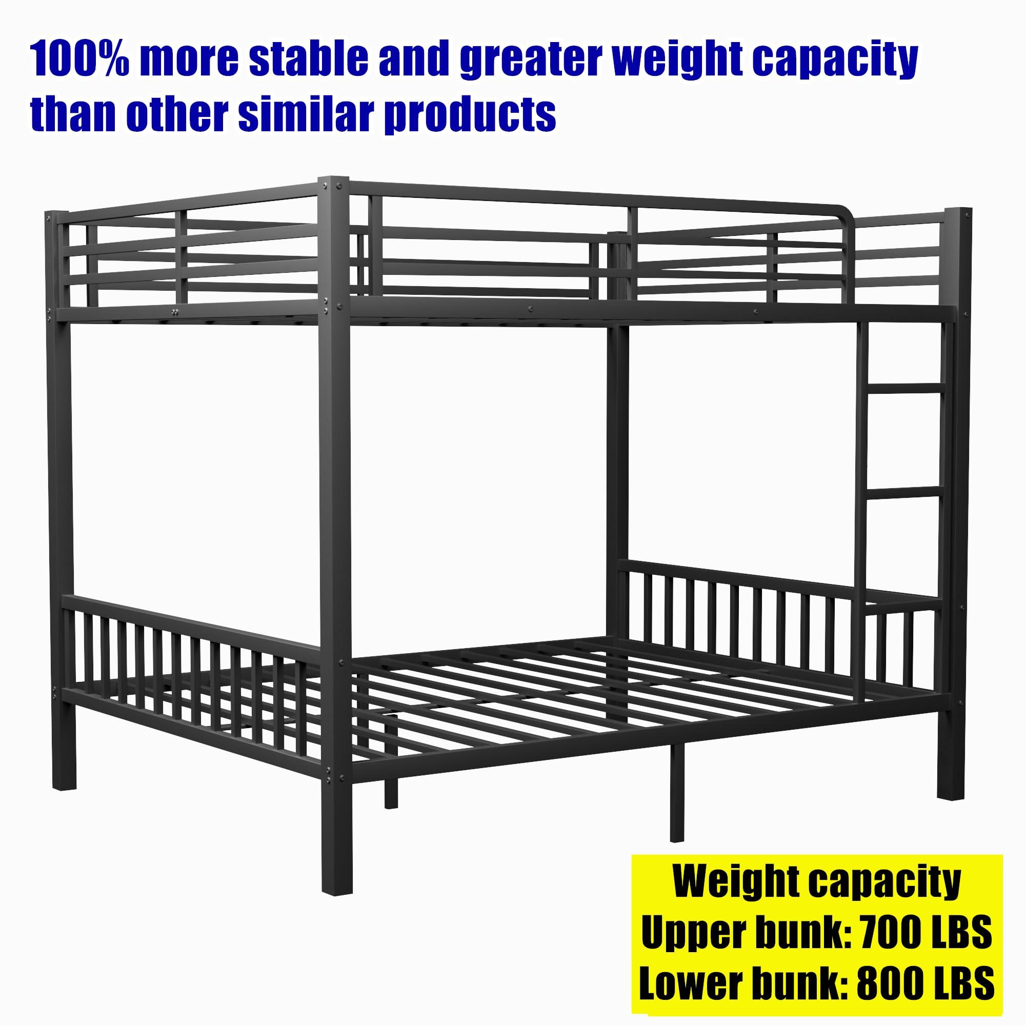 SIGONE SIGONE Stronger and Safer Metal Steel Bunk Bed Frame Queen Over Queen Size, Heavy Duty More Stable Thickened Black Metal Bunk Queen Bed (Easier to Assemble) (Queen Over Queen)
