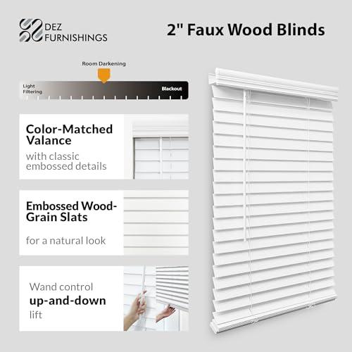 DEZ FURNISHINGS DEZ FURNISHINGS Cordless 2" Faux Wood Blind, 24.5" W x 72" H, White