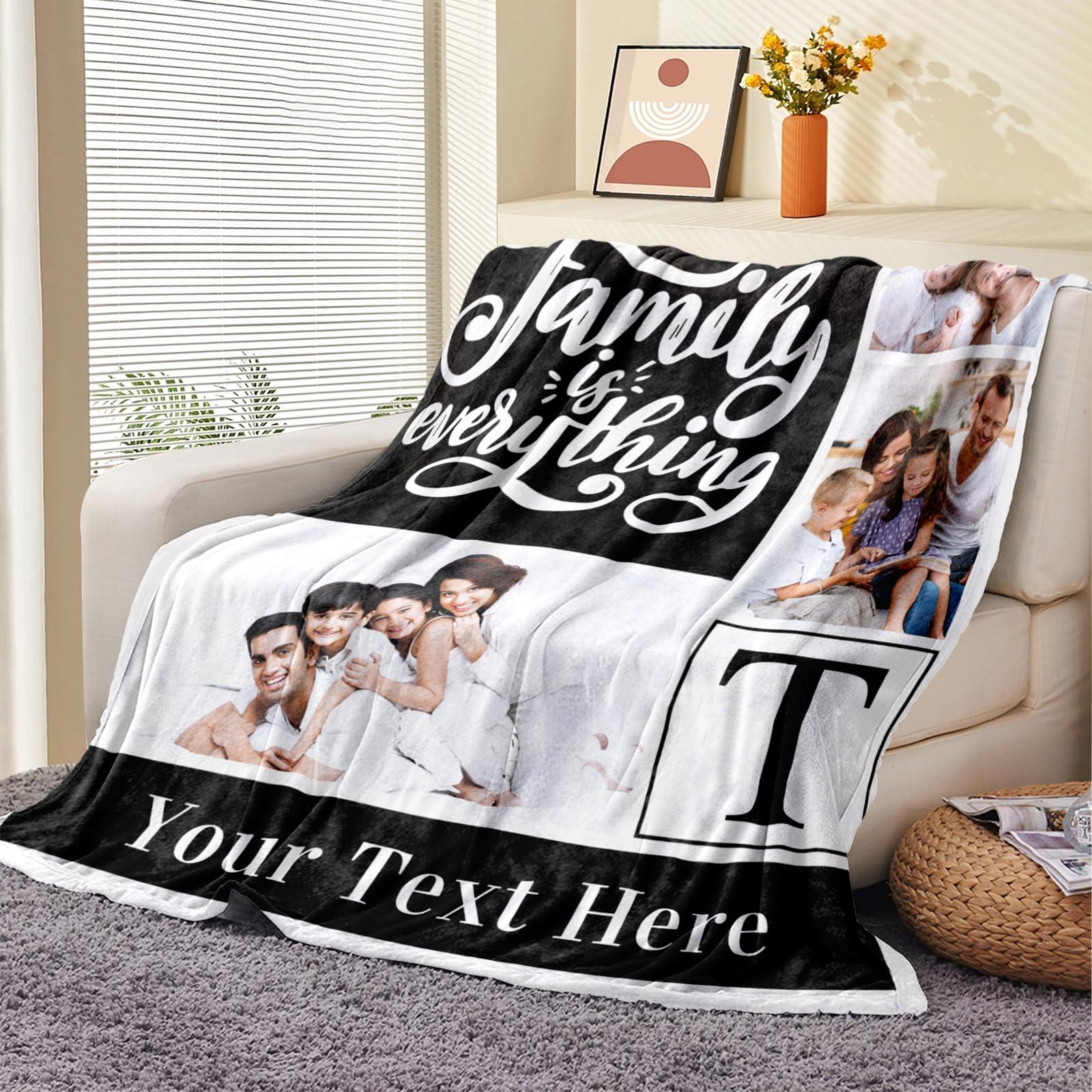 Takezuaa Custom Blanket With Pictures Texts-Personalised Photo Blanket Flannel Personalized Throw Blanket With Your Own Pictures Custom Blanket with Photo Collages For Family Birthday Wedding Gift(3 pictures)