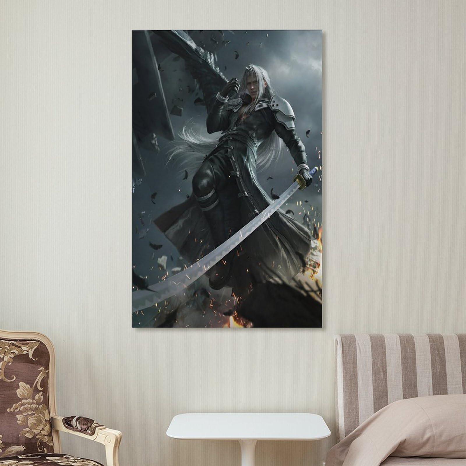 Thcbme Thcbme Final Fan-tasy 7 Remake Sephiroth Canvas Wall Art Posters Gifts Bedroom Painting Home Decor Hanging Pictures Framed-2,16x24inch(40x60cm)