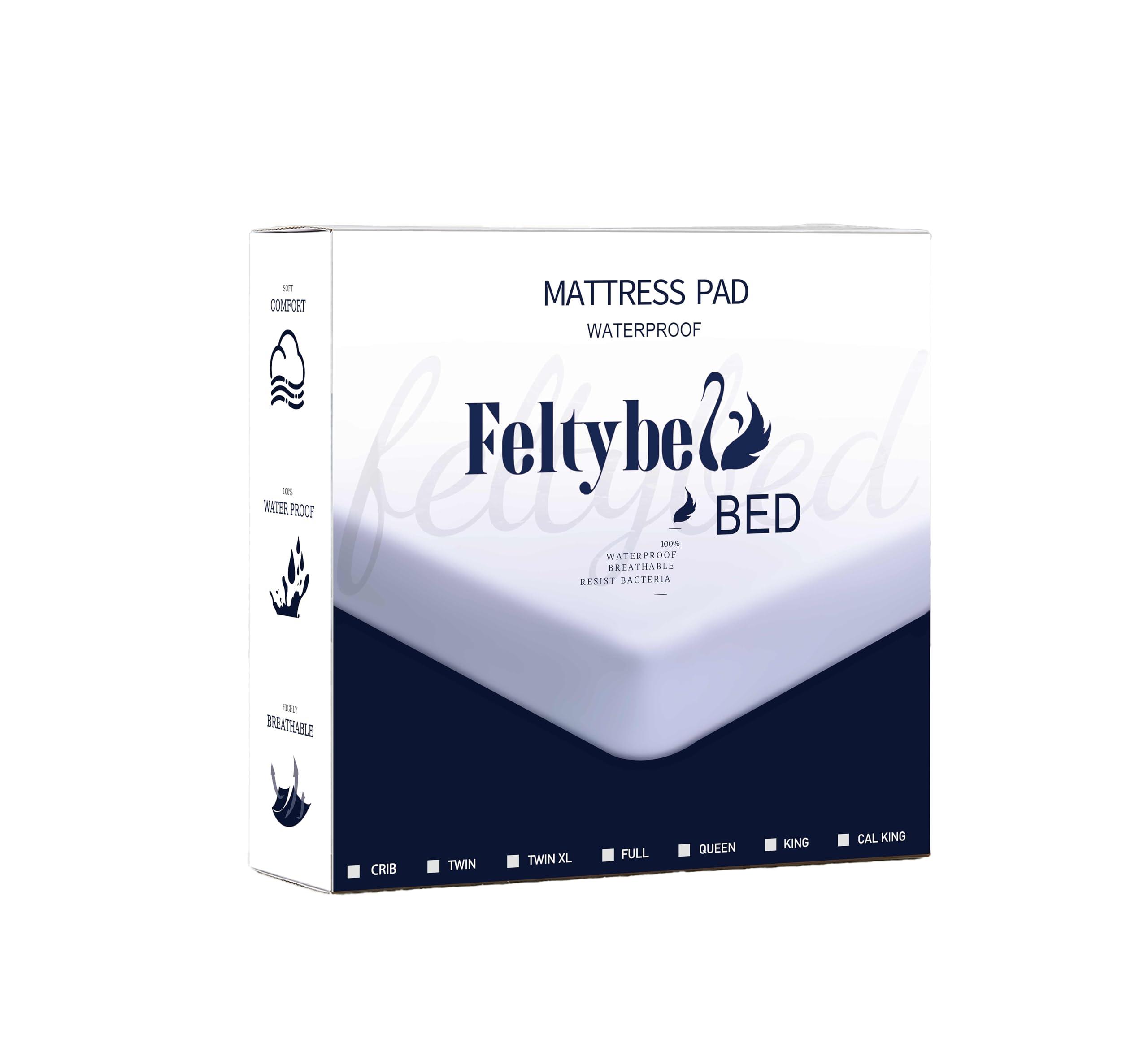 FELTYBED FELTYBED King Size Waterproof Mattress Protector, Soft Bed Mattress Cover King, Breathable Mattress Pad Cover with Deep Pocket 6"- 15", Noiseless Washable White